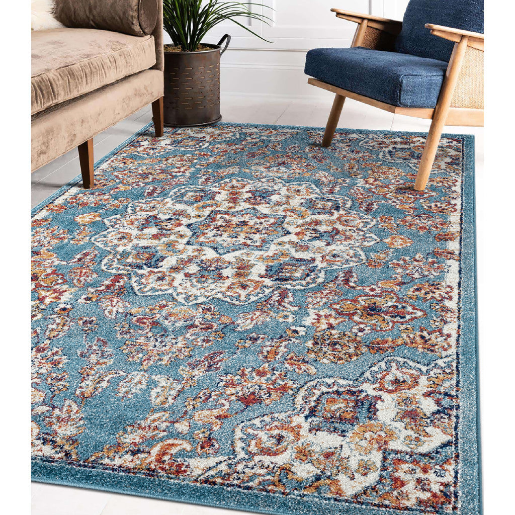 2' x 3' Blue and Orange Medallion Power Loom Area Rug