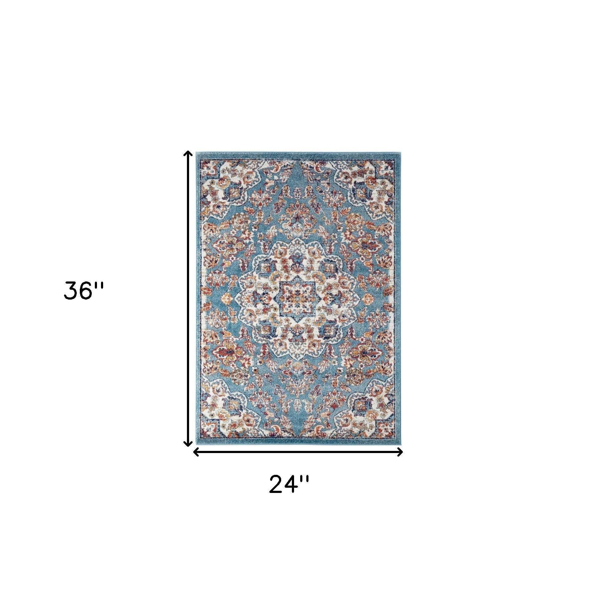 2' x 3' Blue and Orange Medallion Power Loom Area Rug