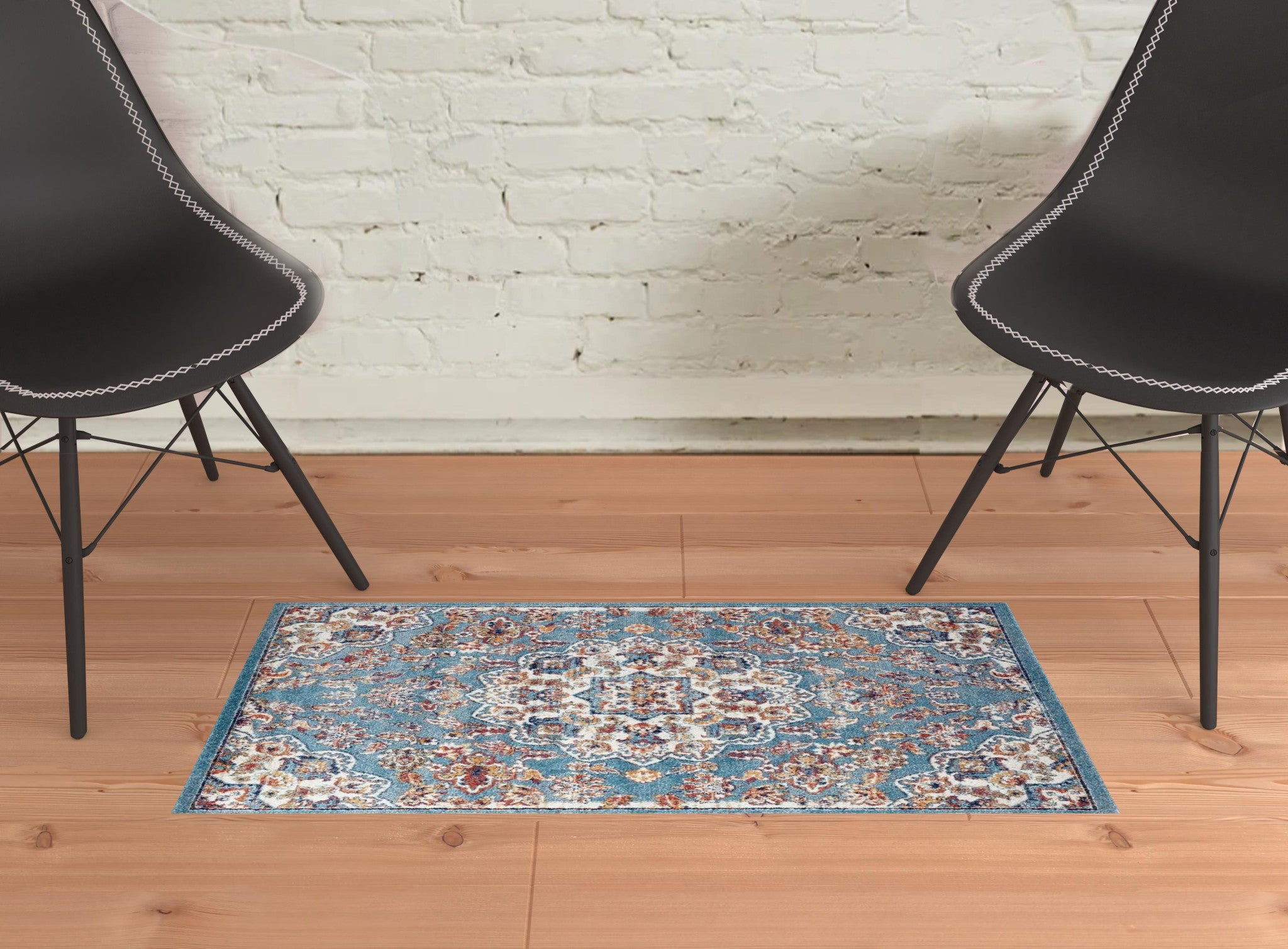 2' x 3' Blue and Orange Medallion Power Loom Area Rug