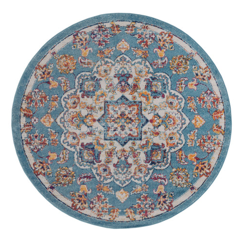 6' Blue Round Medallion Power Loom Area Rug