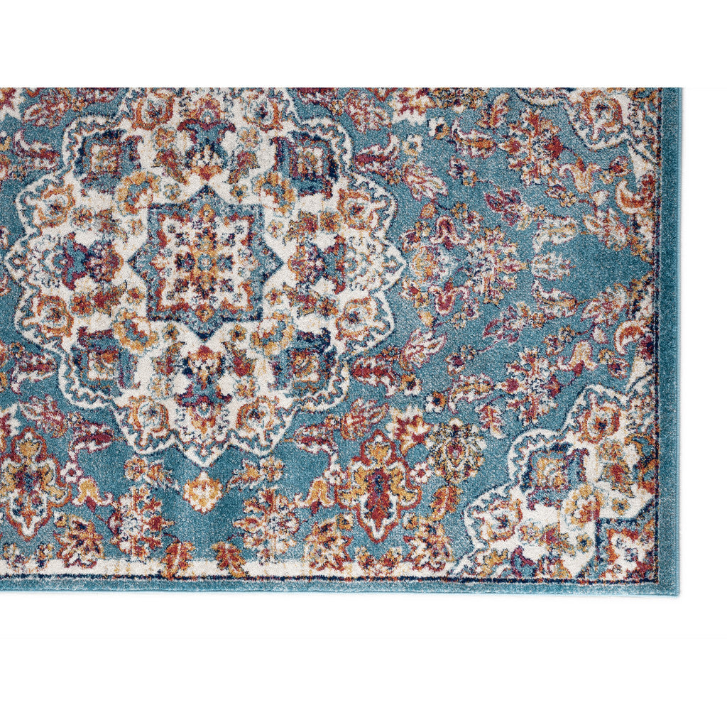 6' Blue Round Medallion Power Loom Area Rug