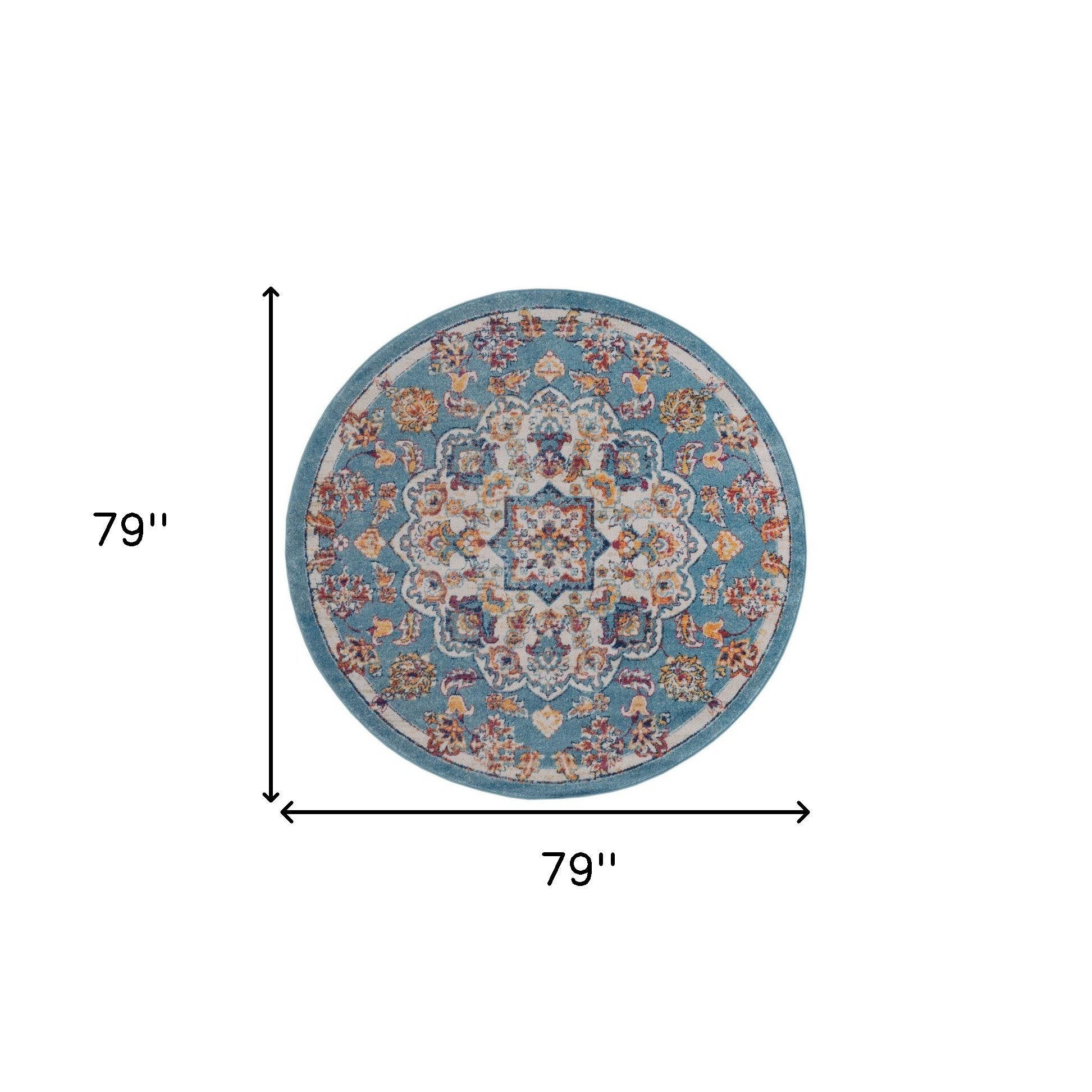 6' Blue Round Medallion Power Loom Area Rug