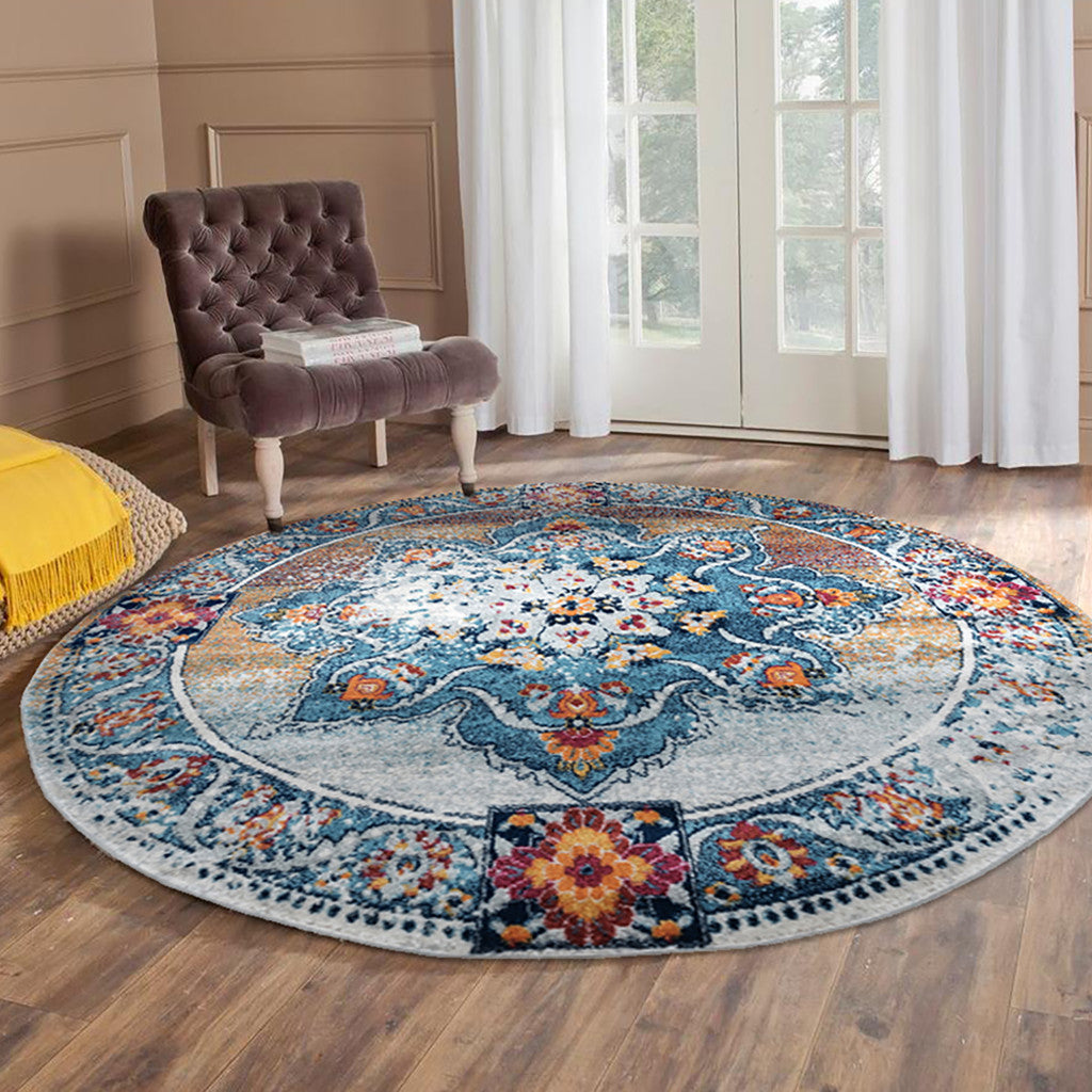 6' Orange Round Medallion Power Loom Area Rug