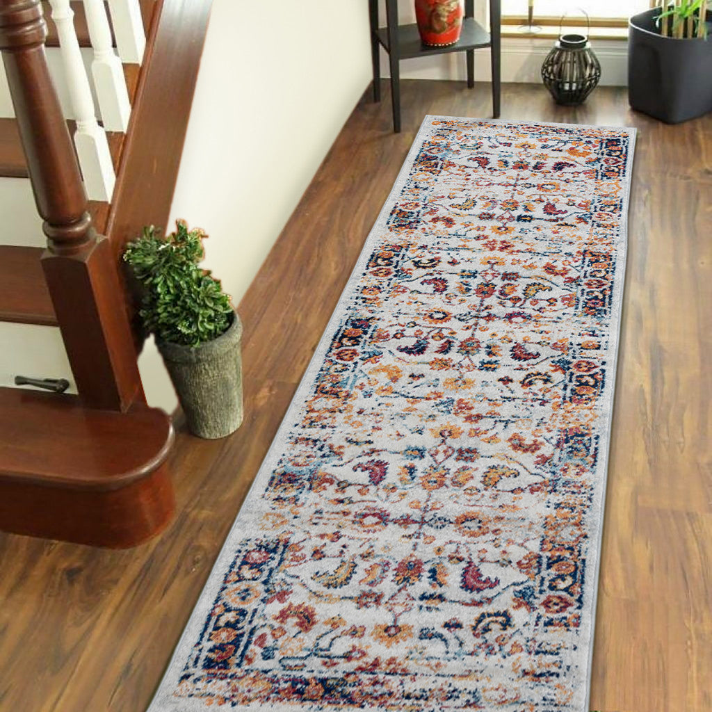 10' Orange Floral Power Loom Runner Rug