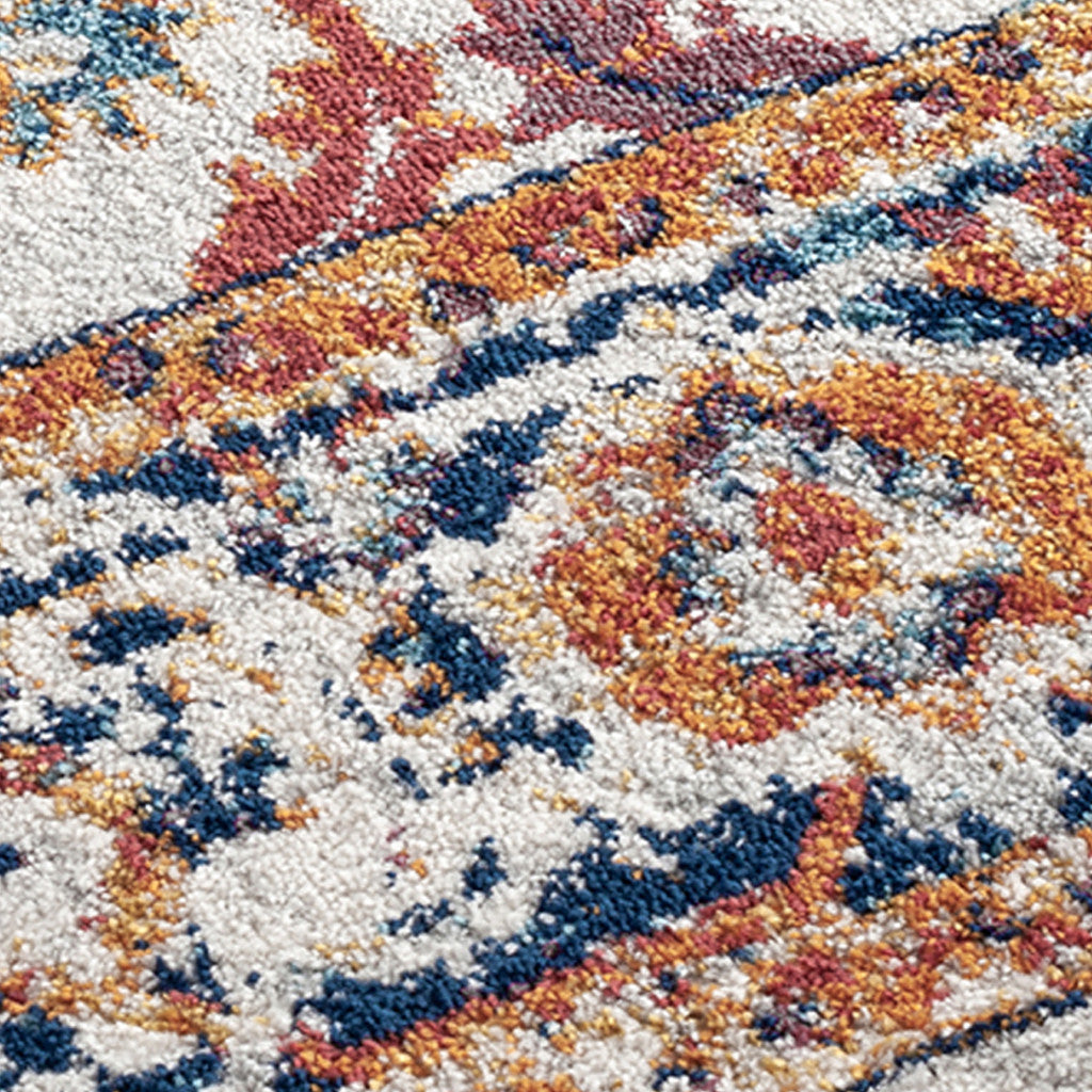 5' x 7' Orange Floral Power Loom Area Rug