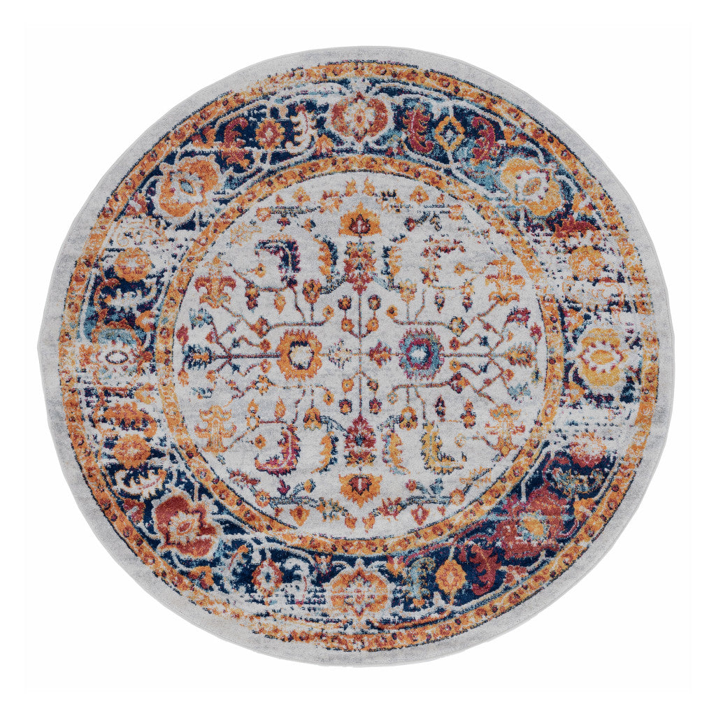 6' Orange Round Floral Power Loom Area Rug