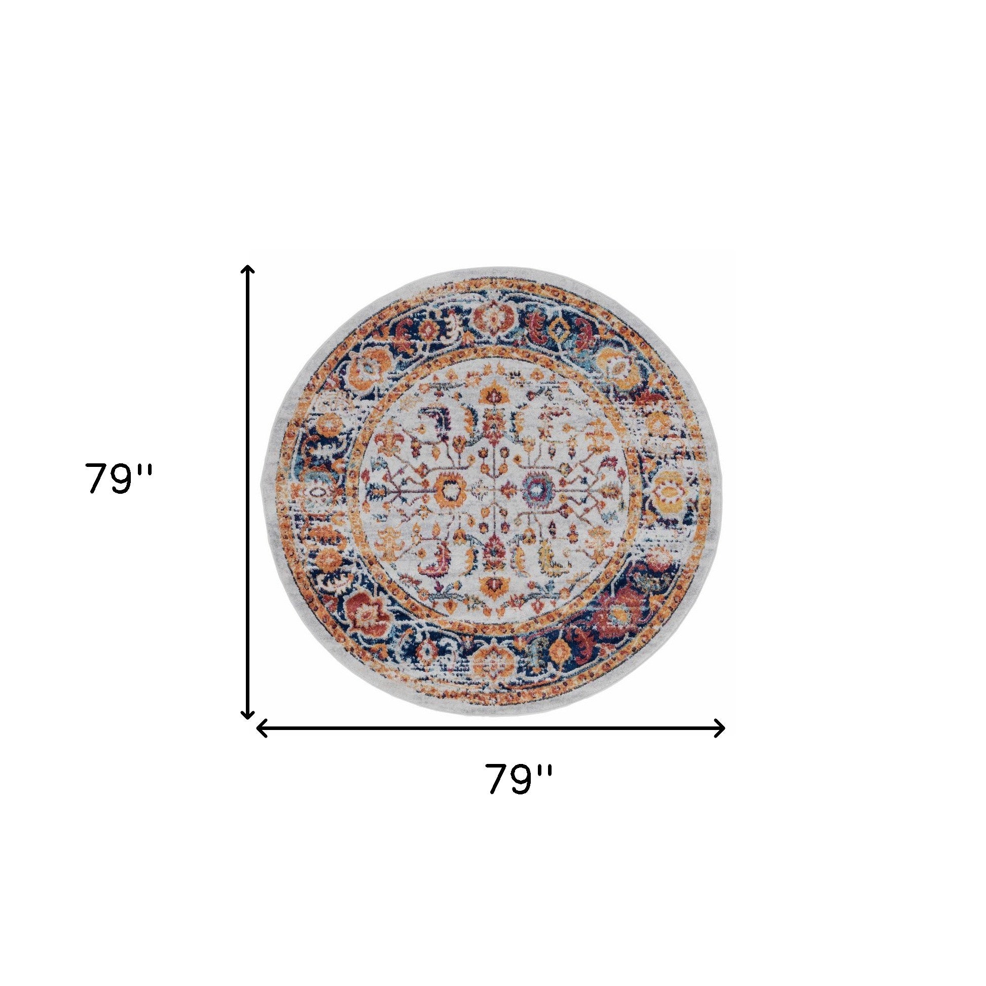 6' Orange Round Floral Power Loom Area Rug