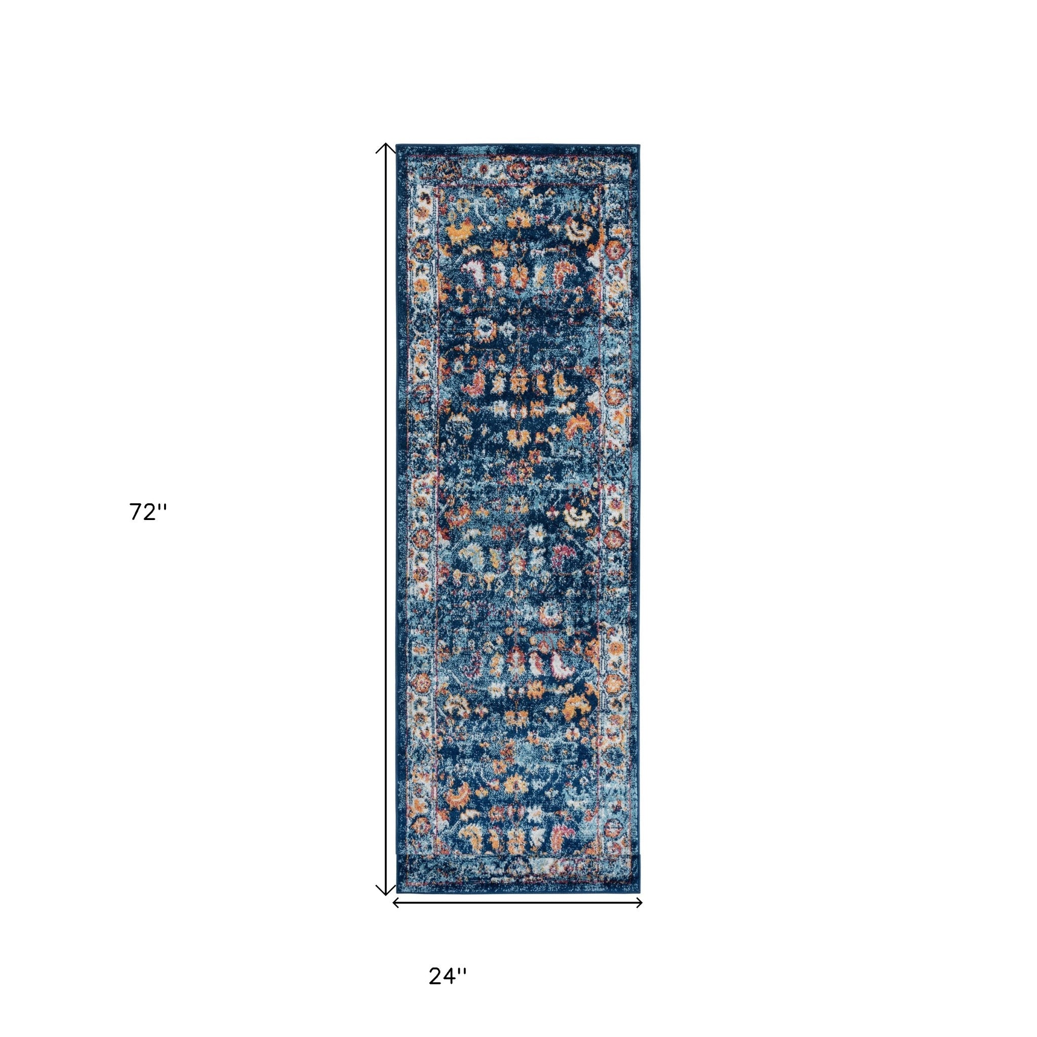 2' X 6' Blue Floral Power Loom Runner Rug