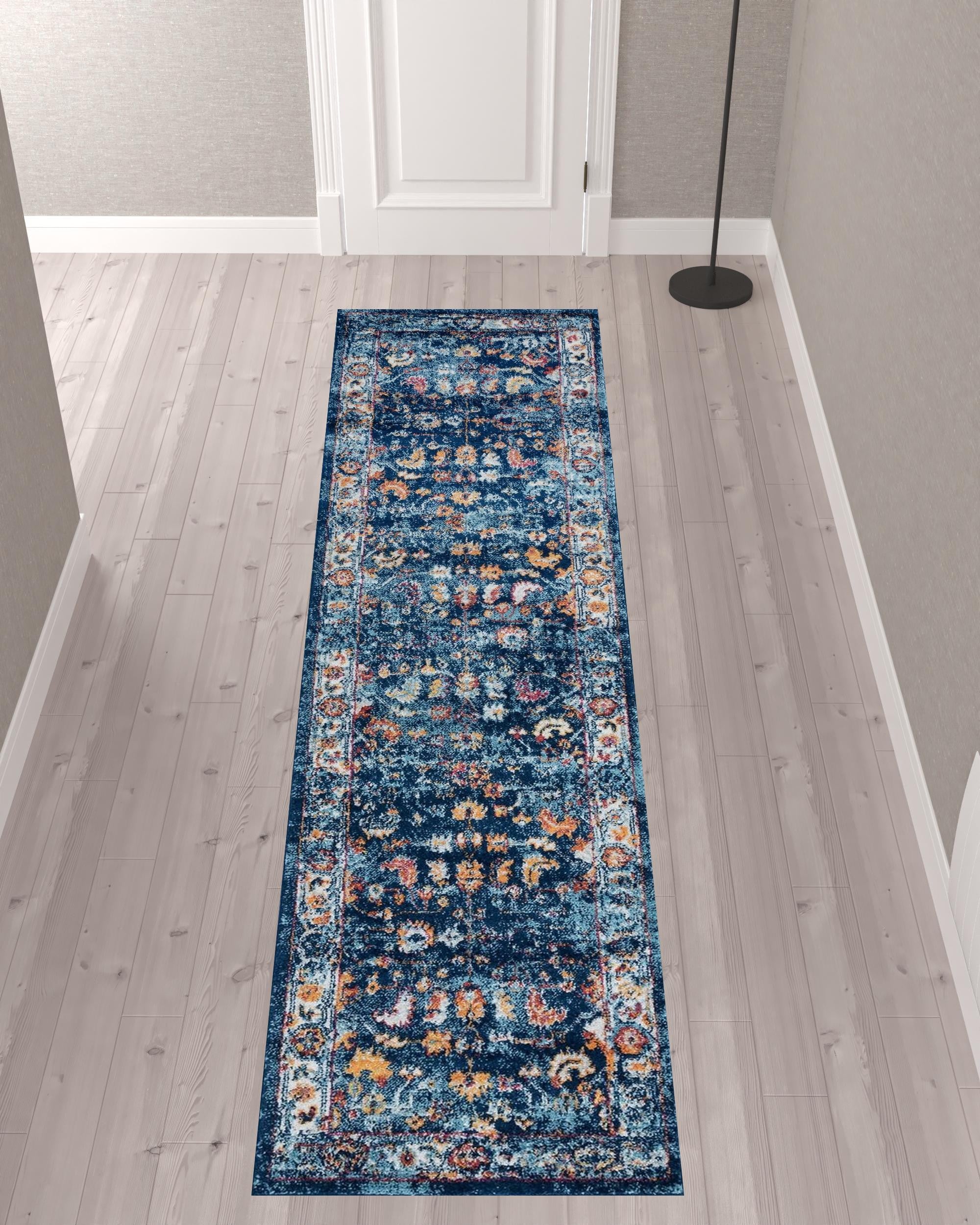 10' Blue and Orange Oriental Power Loom Runner Rug