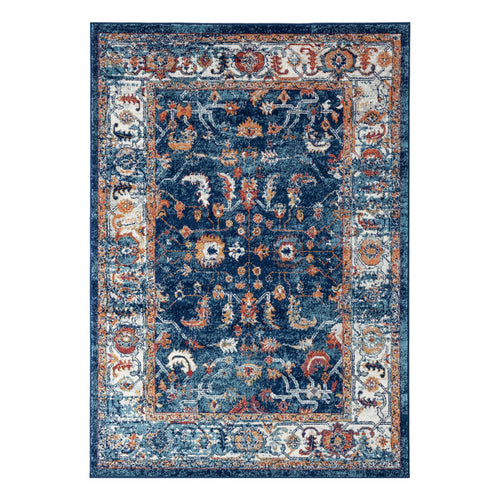 5' x 8' Blue and Orange Oriental Power Loom Area Rug