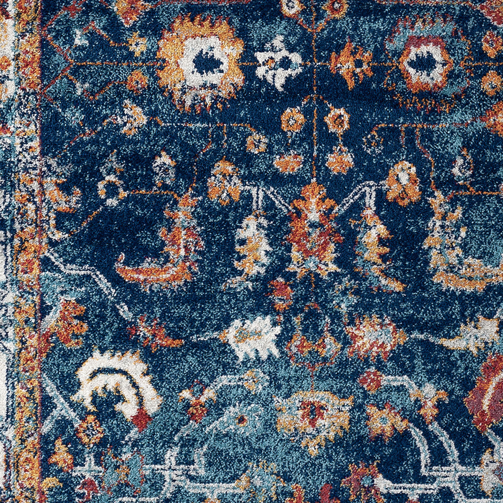 5' x 8' Blue and Orange Oriental Power Loom Area Rug