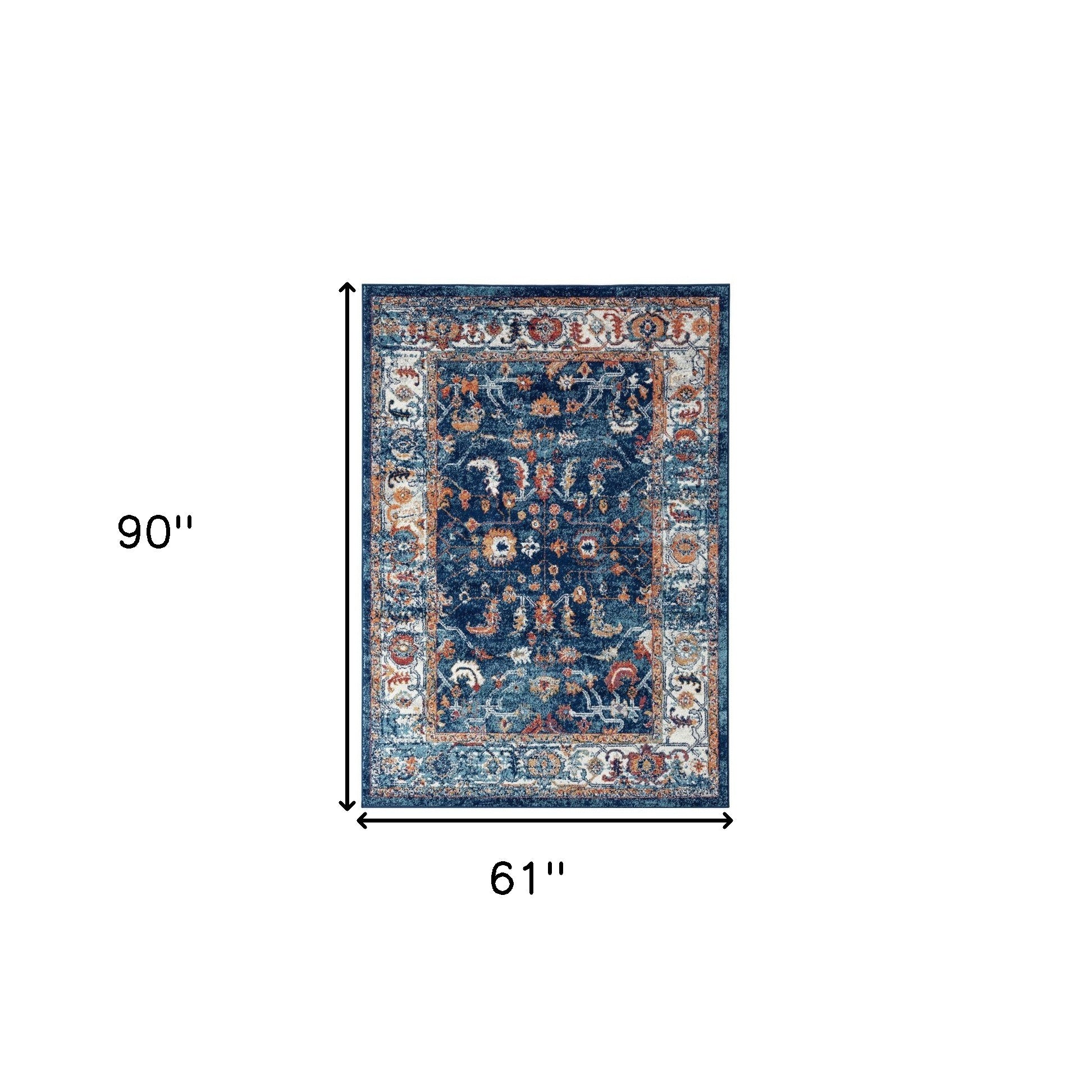 5' x 8' Blue and Orange Oriental Power Loom Area Rug