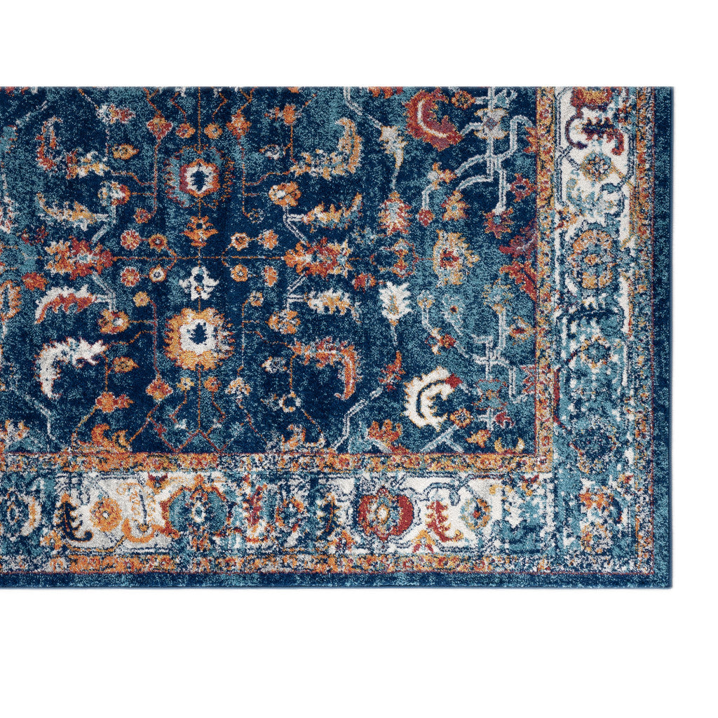 6' Blue and Orange Round Oriental Power Loom Area Rug