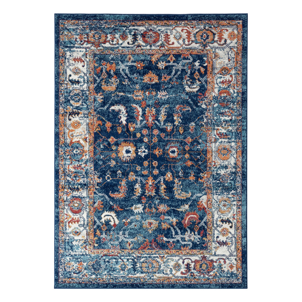 9' x 12' Blue and Orange Oriental Power Loom Area Rug