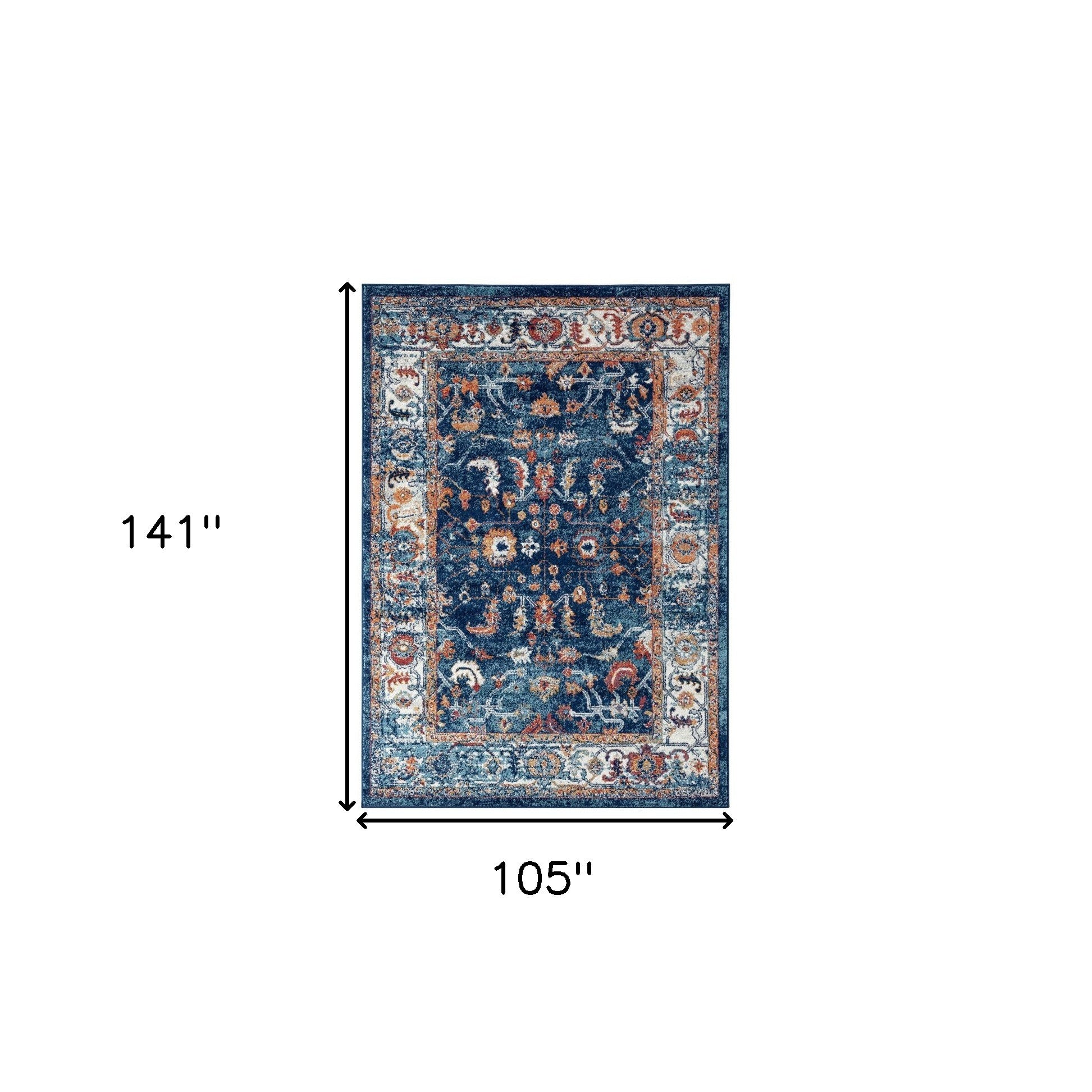 9' x 12' Blue and Orange Oriental Power Loom Area Rug