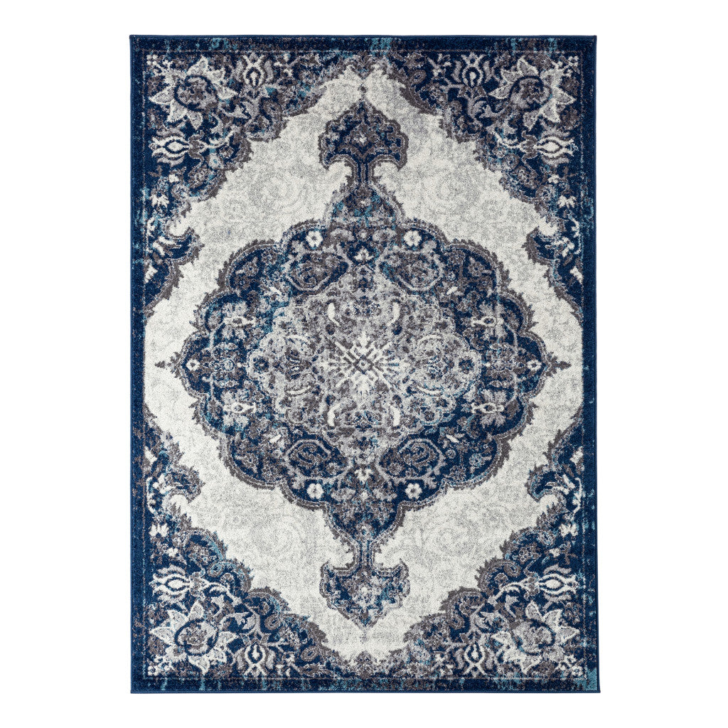 2' x 3' Blue and Gray Medallion Power Loom Area Rug