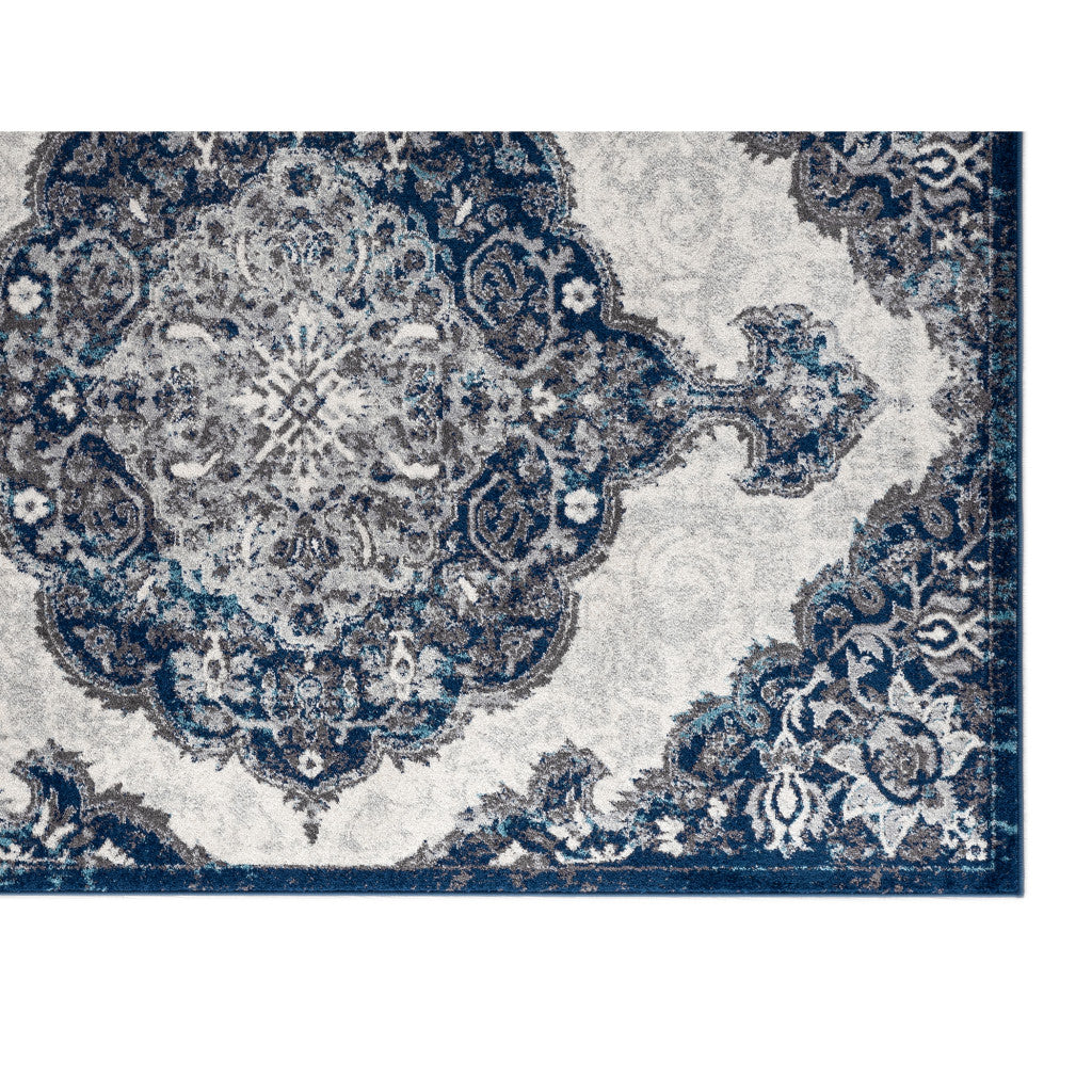 2' x 3' Blue and Gray Medallion Power Loom Area Rug