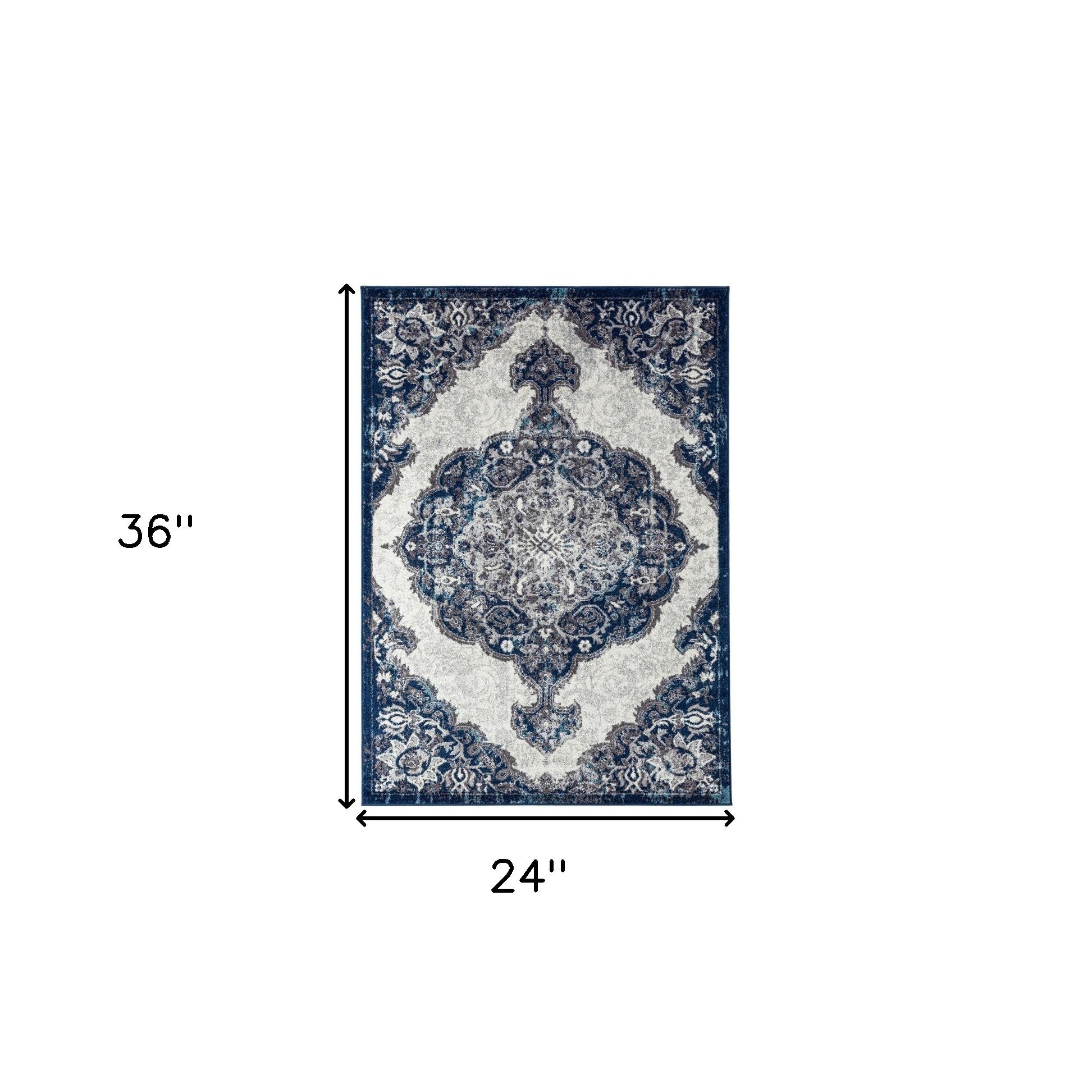 2' x 3' Blue and Gray Medallion Power Loom Area Rug