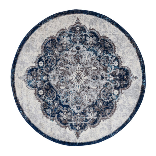 6' Navy Blue Round Medallion Power Loom Area Rug