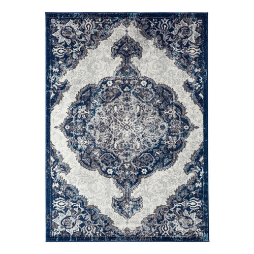 9' x 12' Navy Blue Medallion Power Loom Area Rug