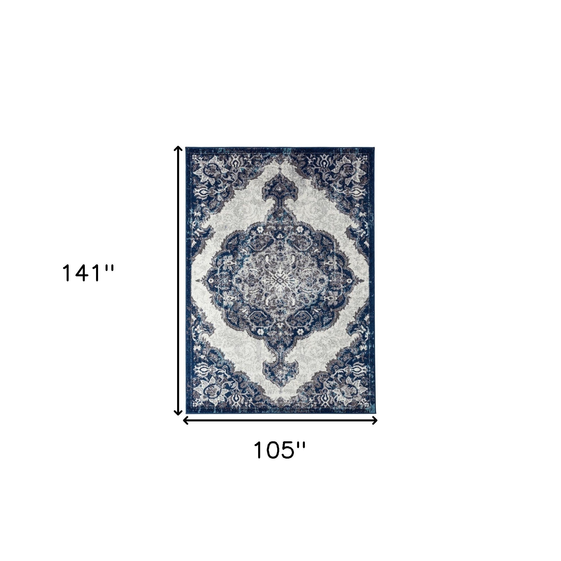 9' x 12' Navy Blue Medallion Power Loom Area Rug