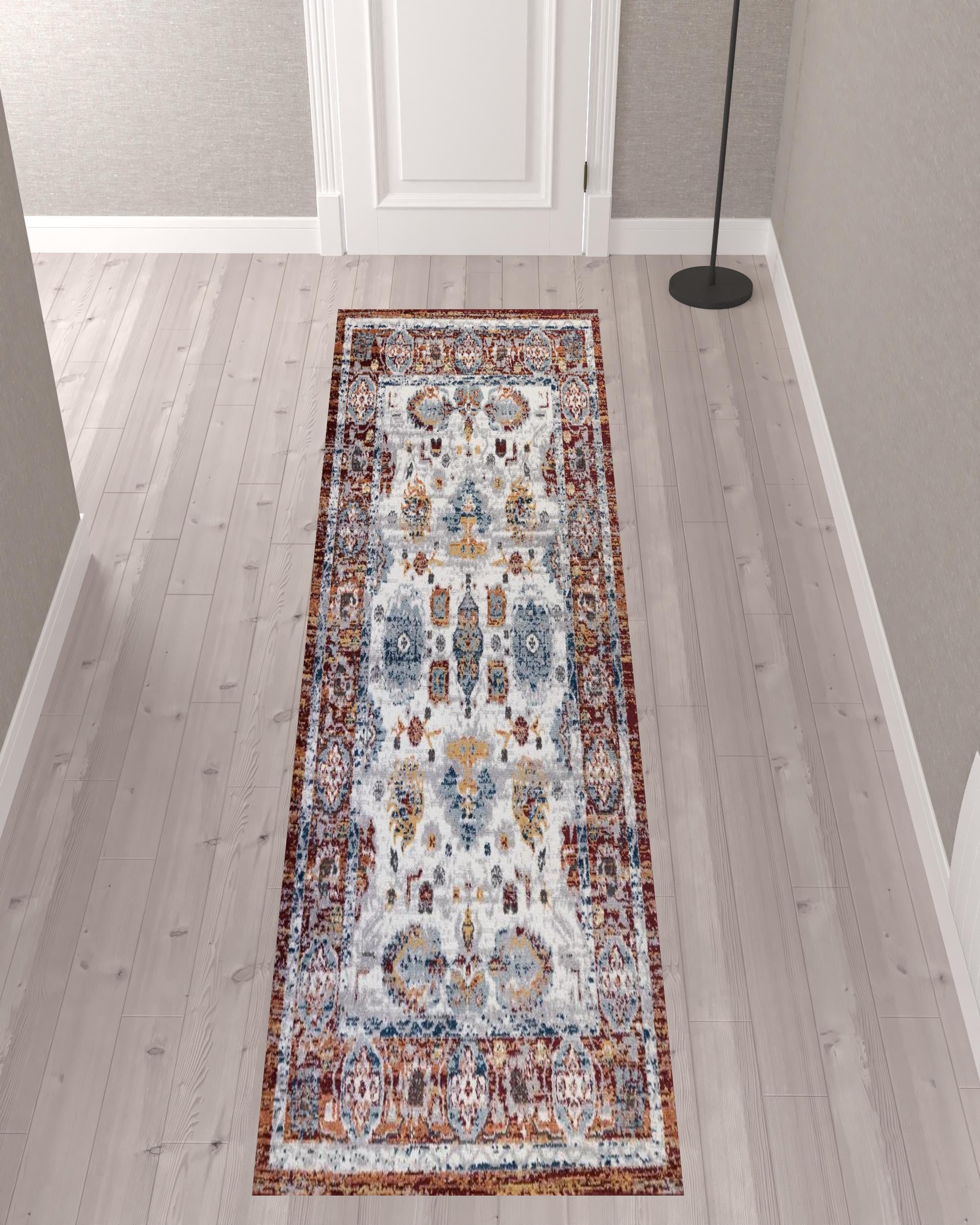 10' Brown Floral Power Loom Runner Rug