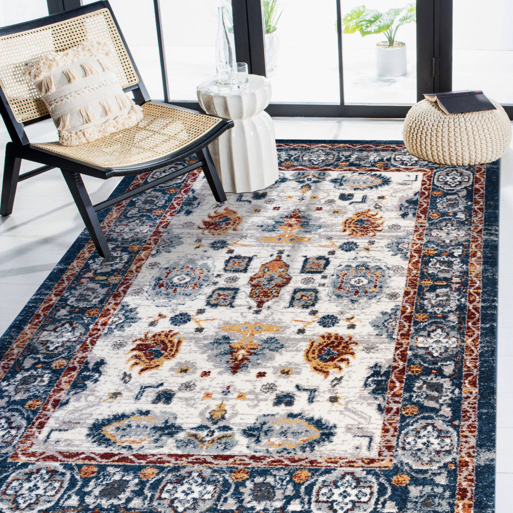 2' x 3' Blue Floral Power Loom Area Rug