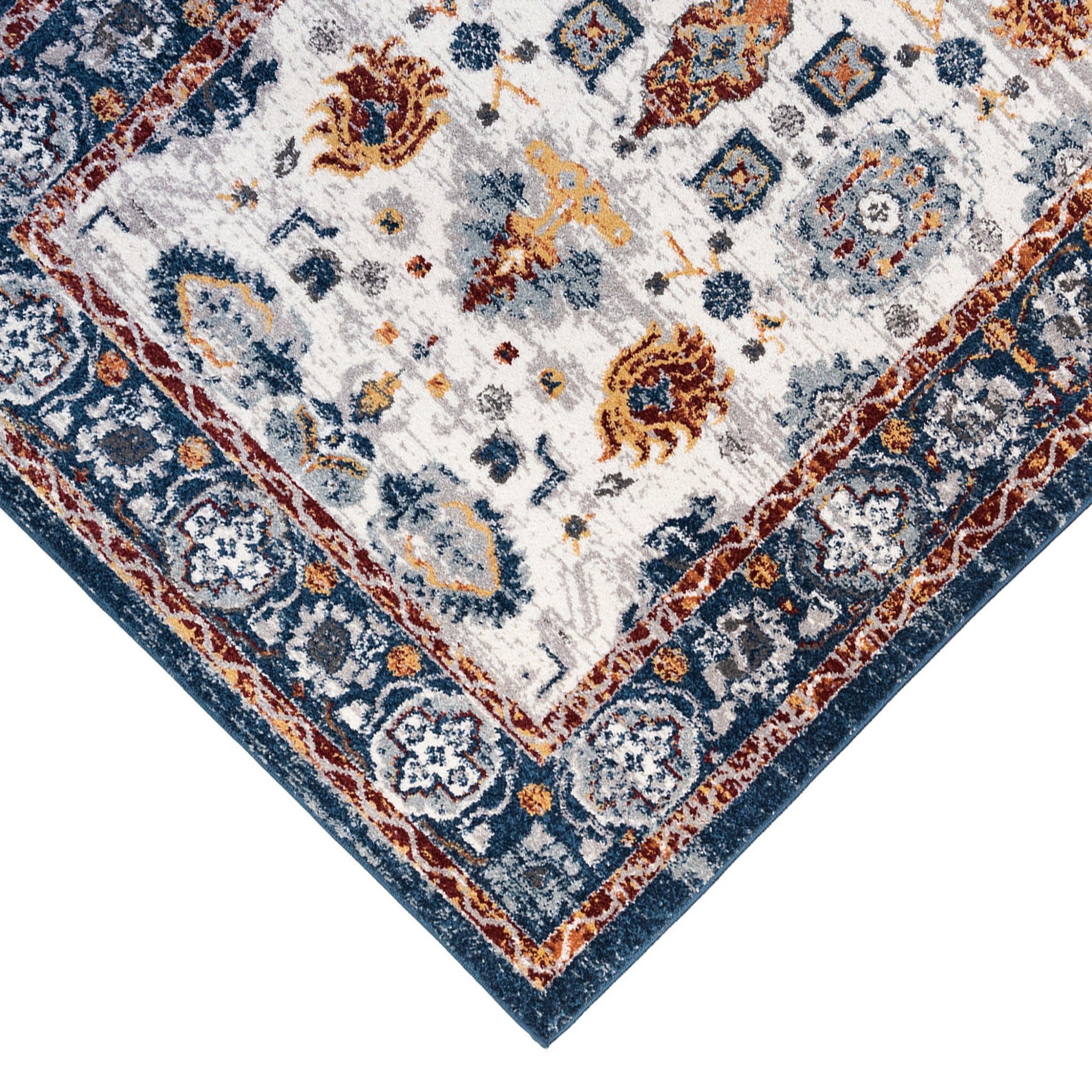 2' x 3' Blue Floral Power Loom Area Rug