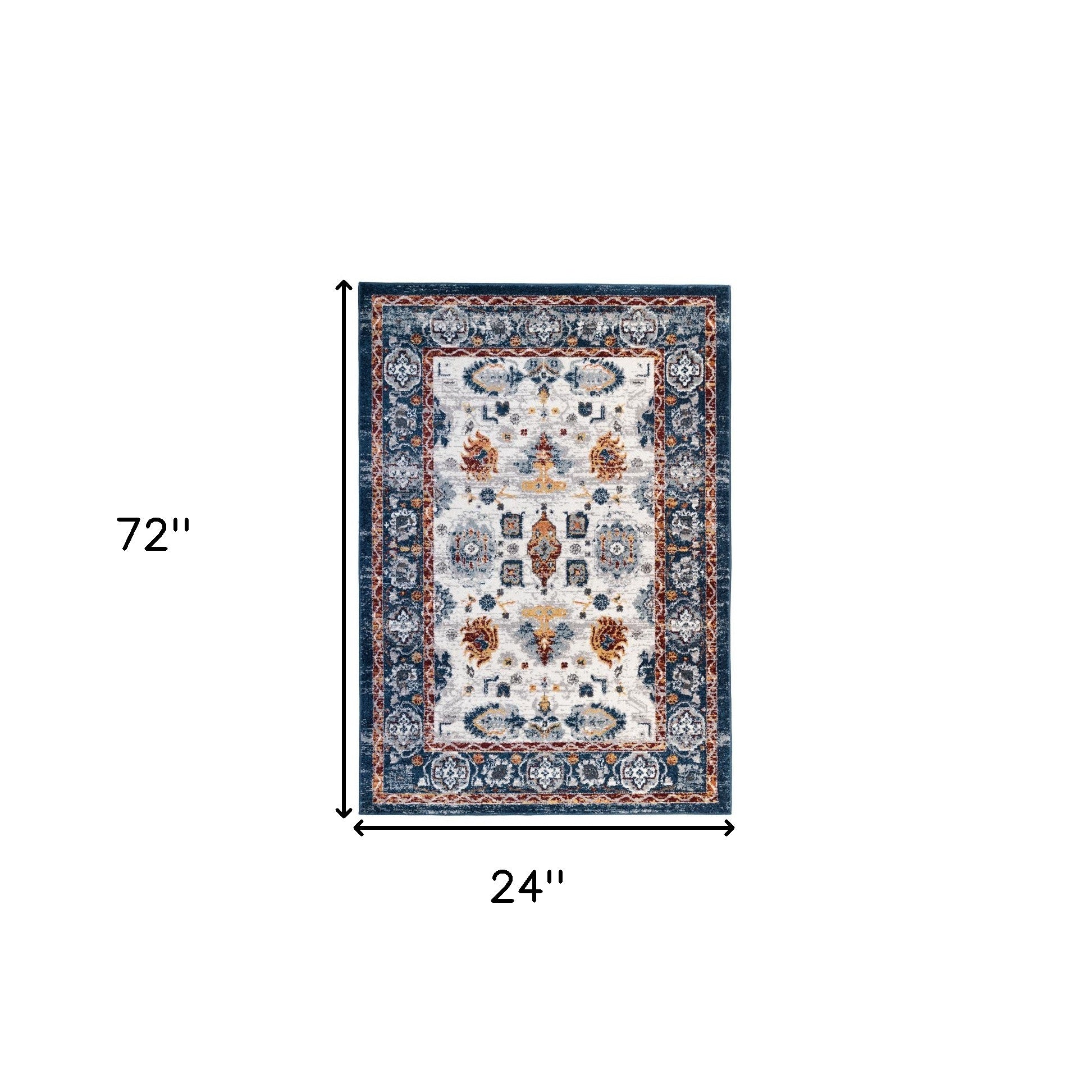 2' X 6' Blue Floral Power Loom Runner Rug