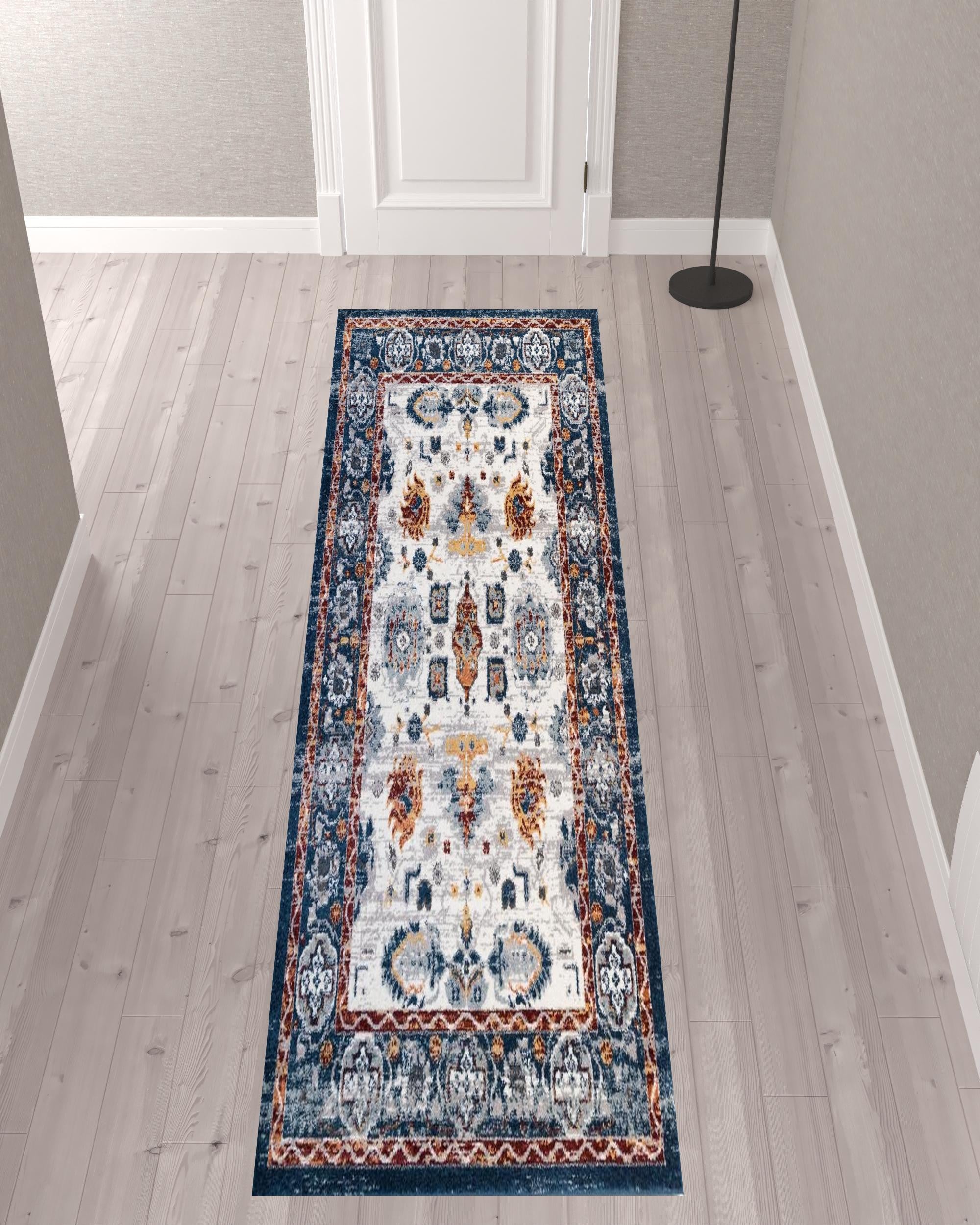 10' Blue Floral Power Loom Runner Rug