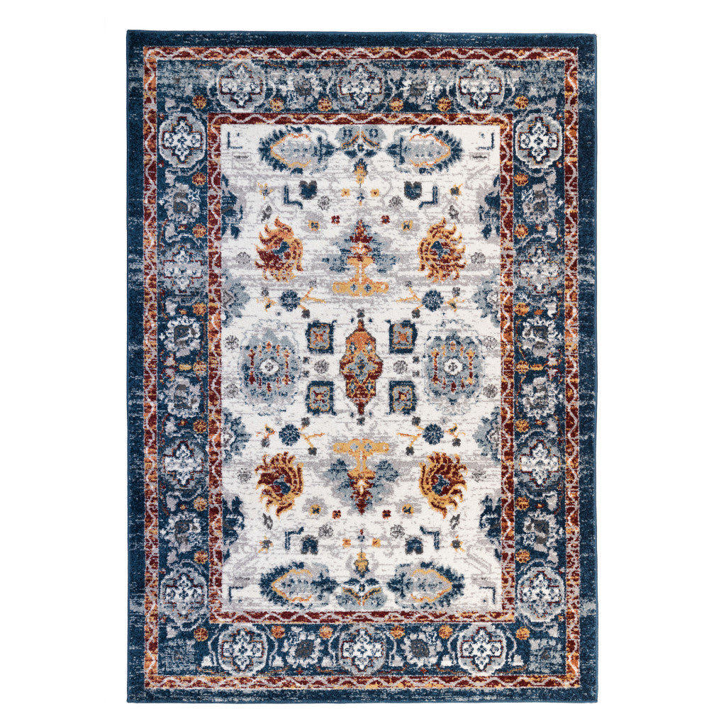 9' x 12' Blue Floral Power Loom Area Rug