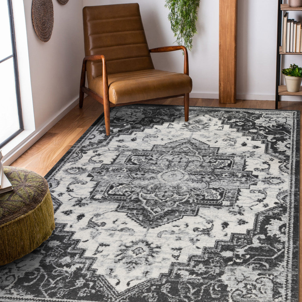 5' x 7' Ivory Medallion Power Loom Area Rug