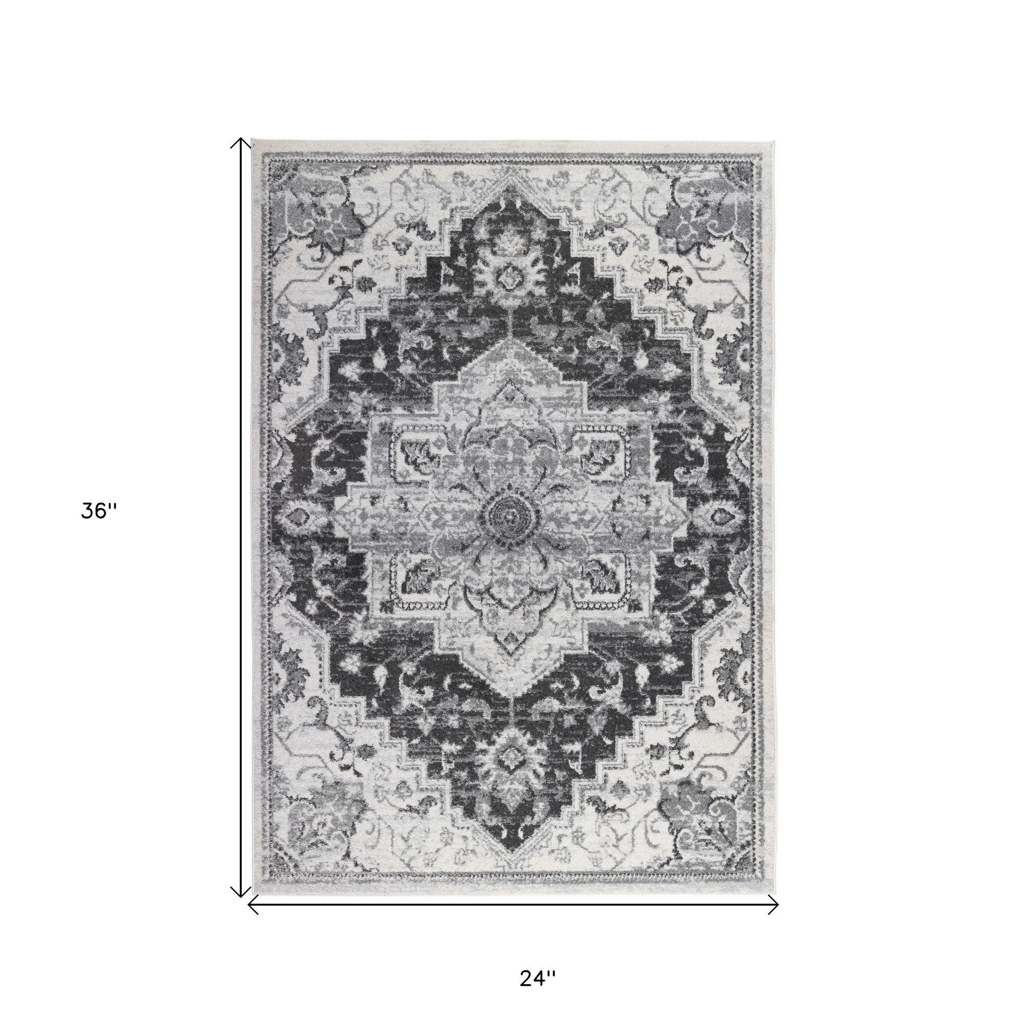 2' x 3' Gray Medallion Power Loom Area Rug