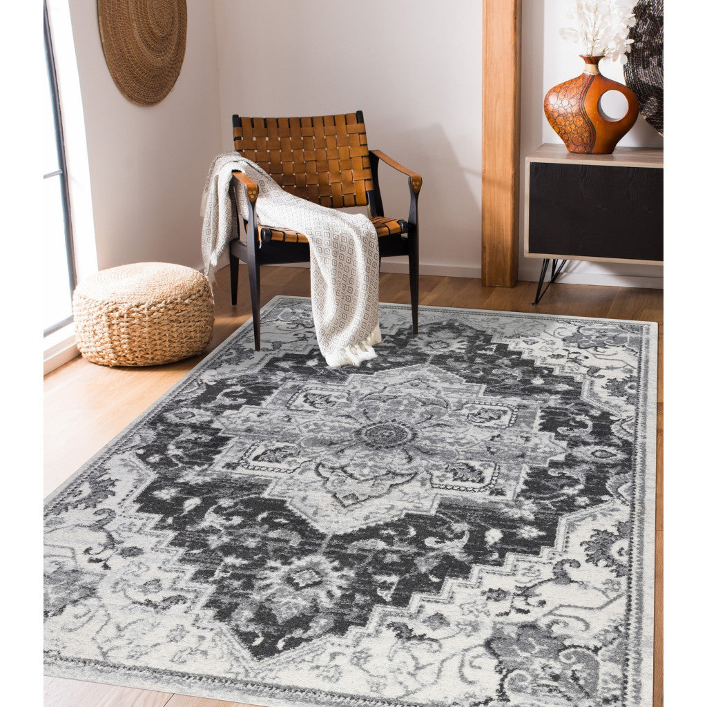 5' x 7' Gray Medallion Power Loom Area Rug