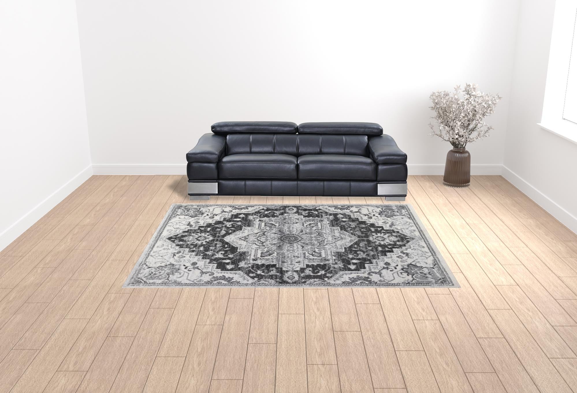 9' x 12' Gray Medallion Power Loom Area Rug