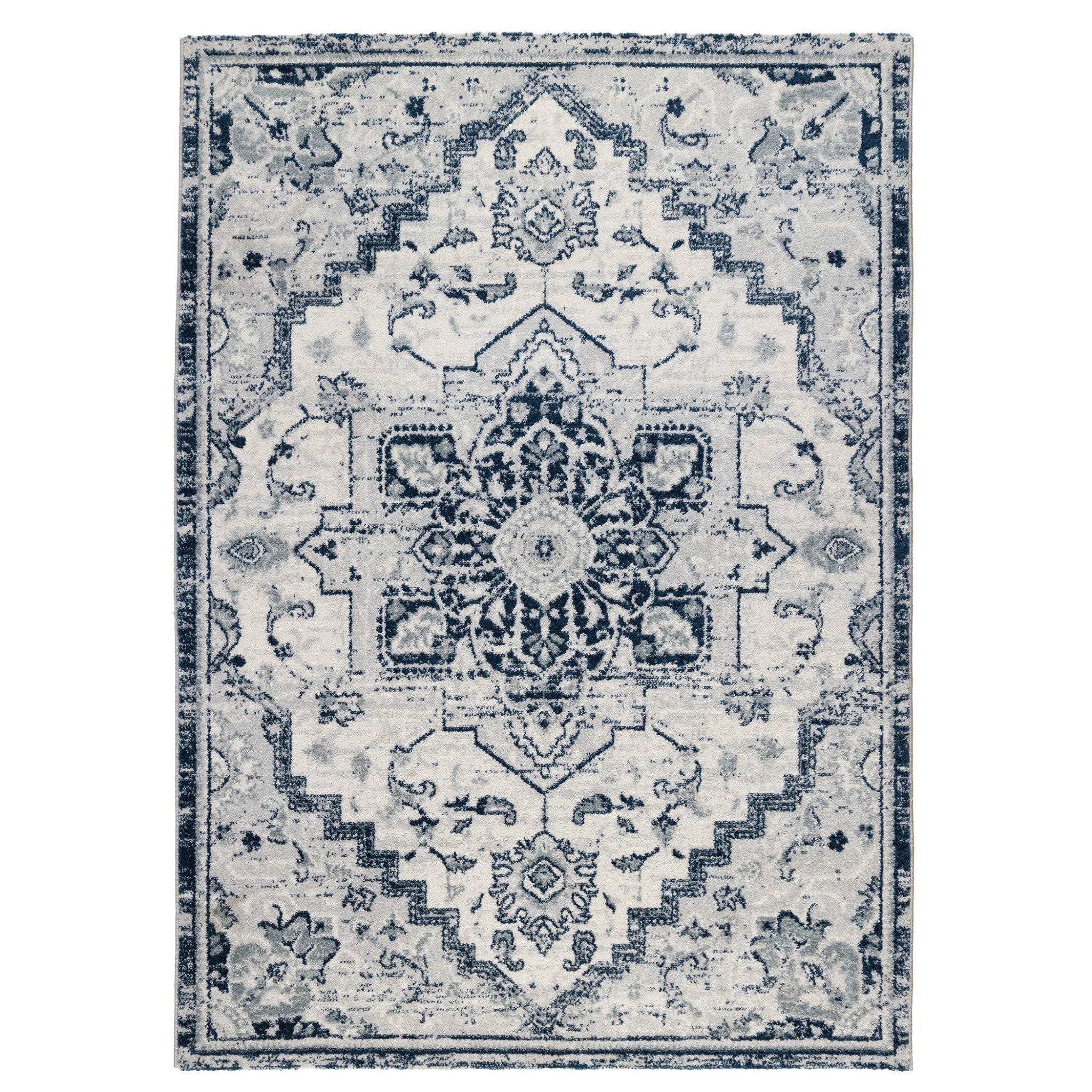 2' x 3' Dark Blue Medallion Power Loom Area Rug