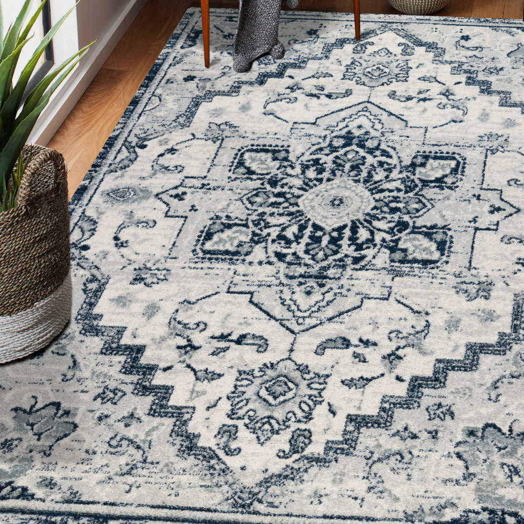 5' x 7' Dark Blue Medallion Power Loom Area Rug