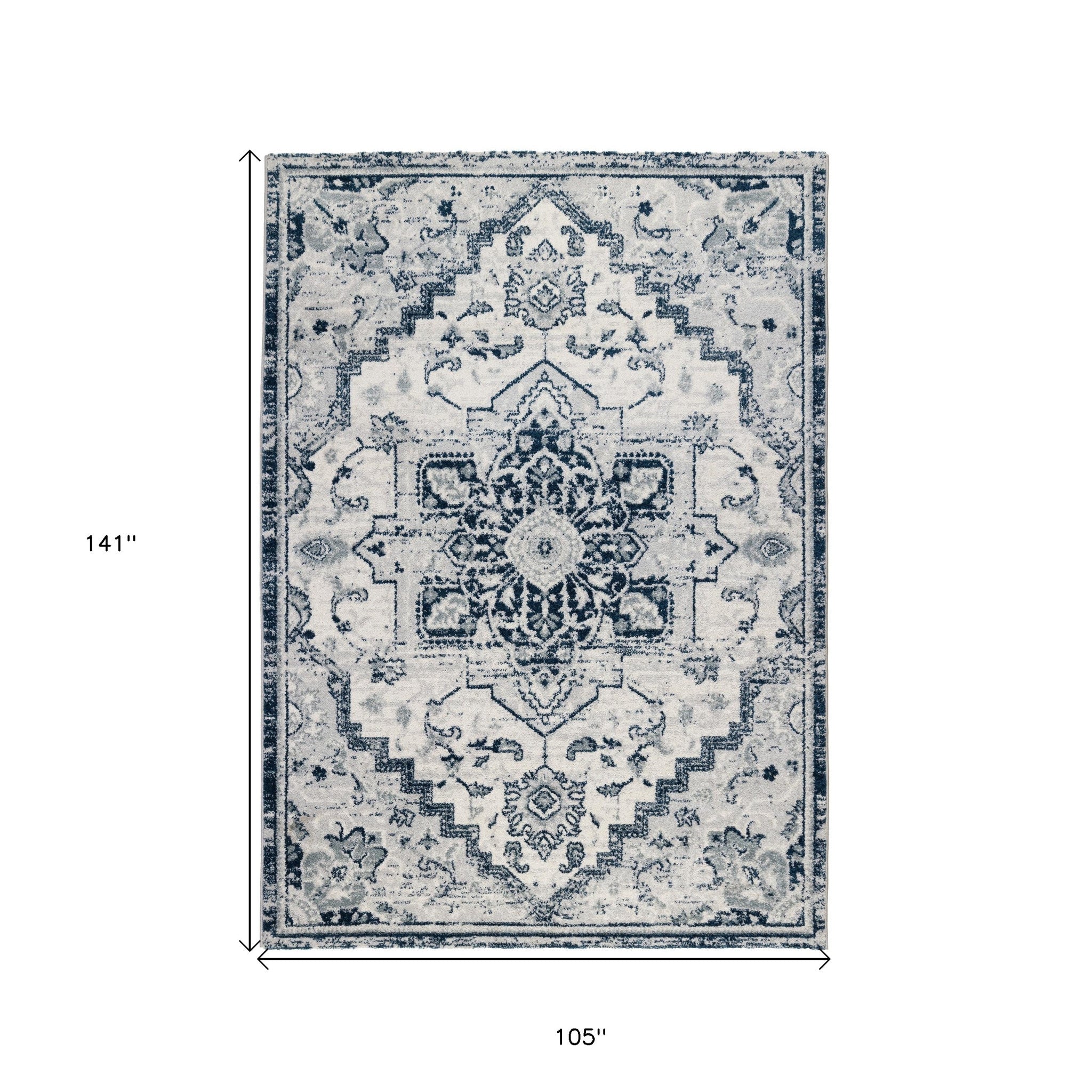 9' x 12' Dark Blue Medallion Power Loom Area Rug