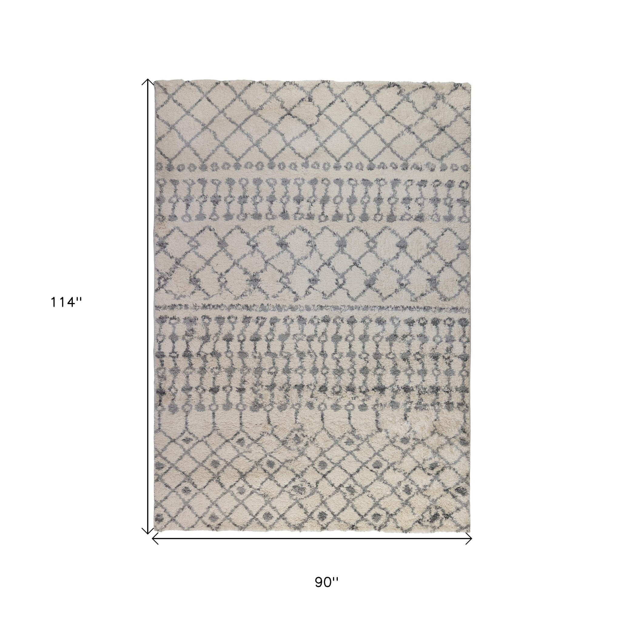 7' x 9' Gray and Ivory Geometric Shag Area Rug