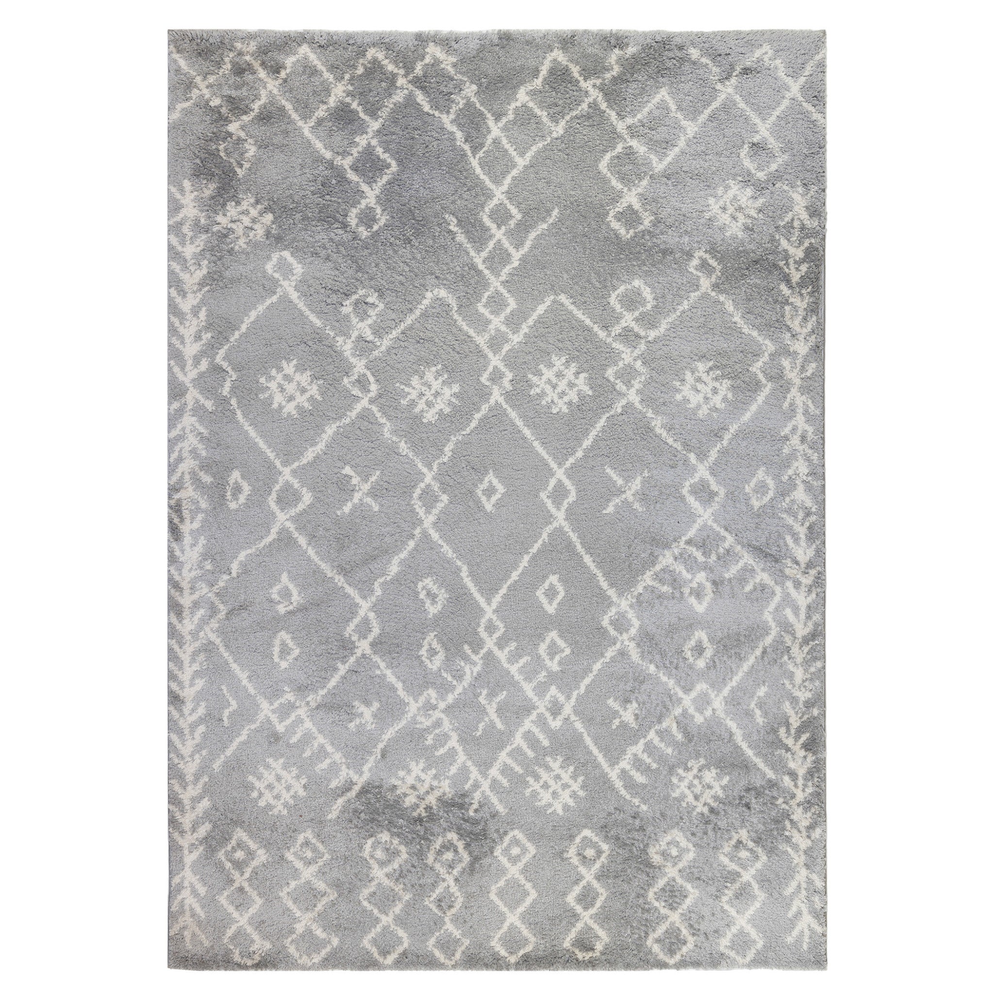 7' x 9' Gray and Ivory Geometric Shag Area Rug