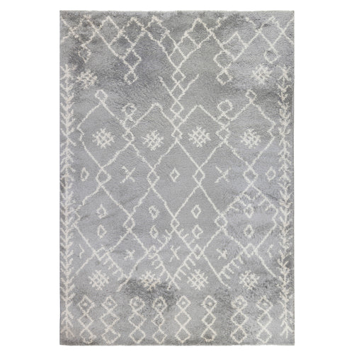 7' x 9' Gray and Ivory Geometric Shag Area Rug