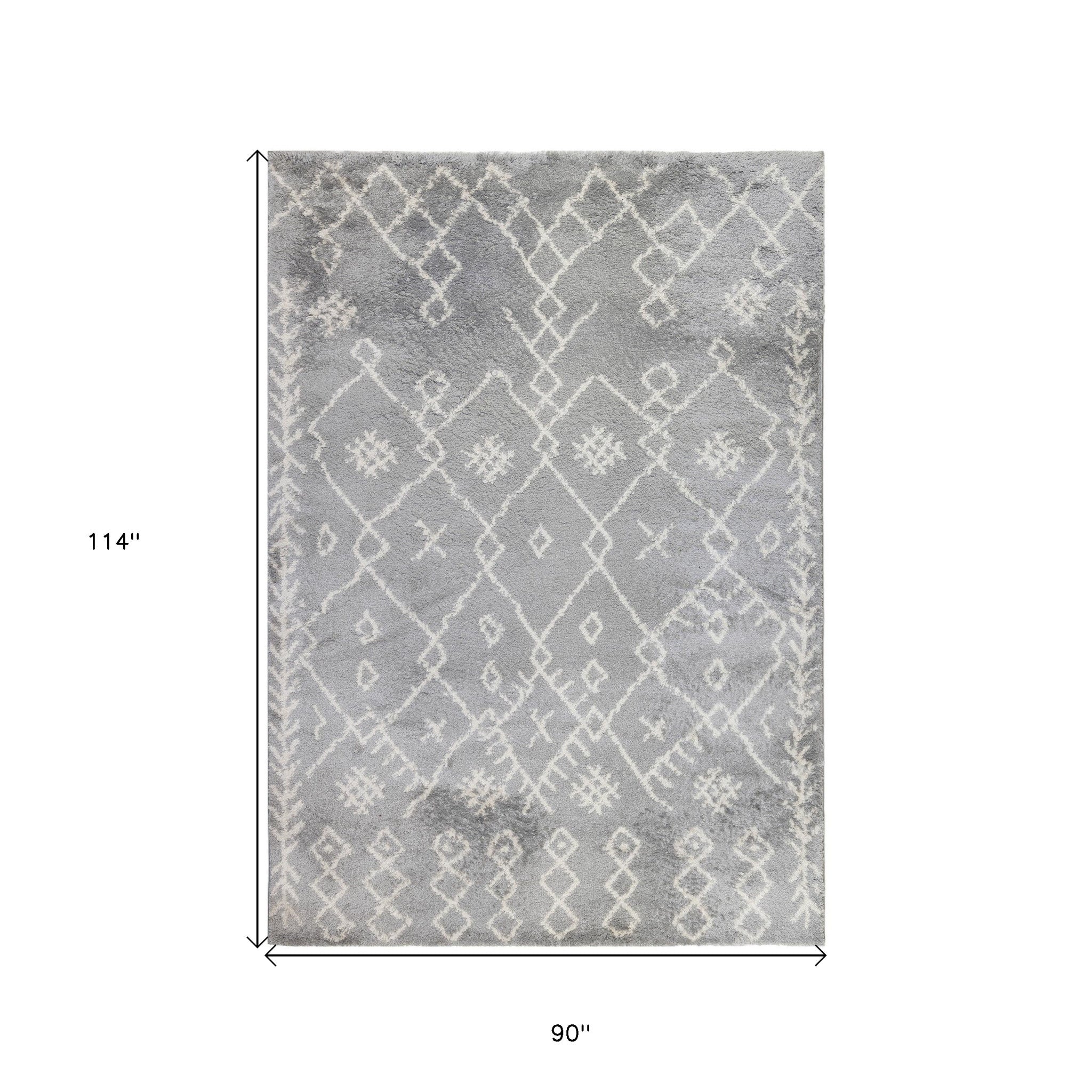 7' x 9' Gray and Ivory Geometric Shag Area Rug