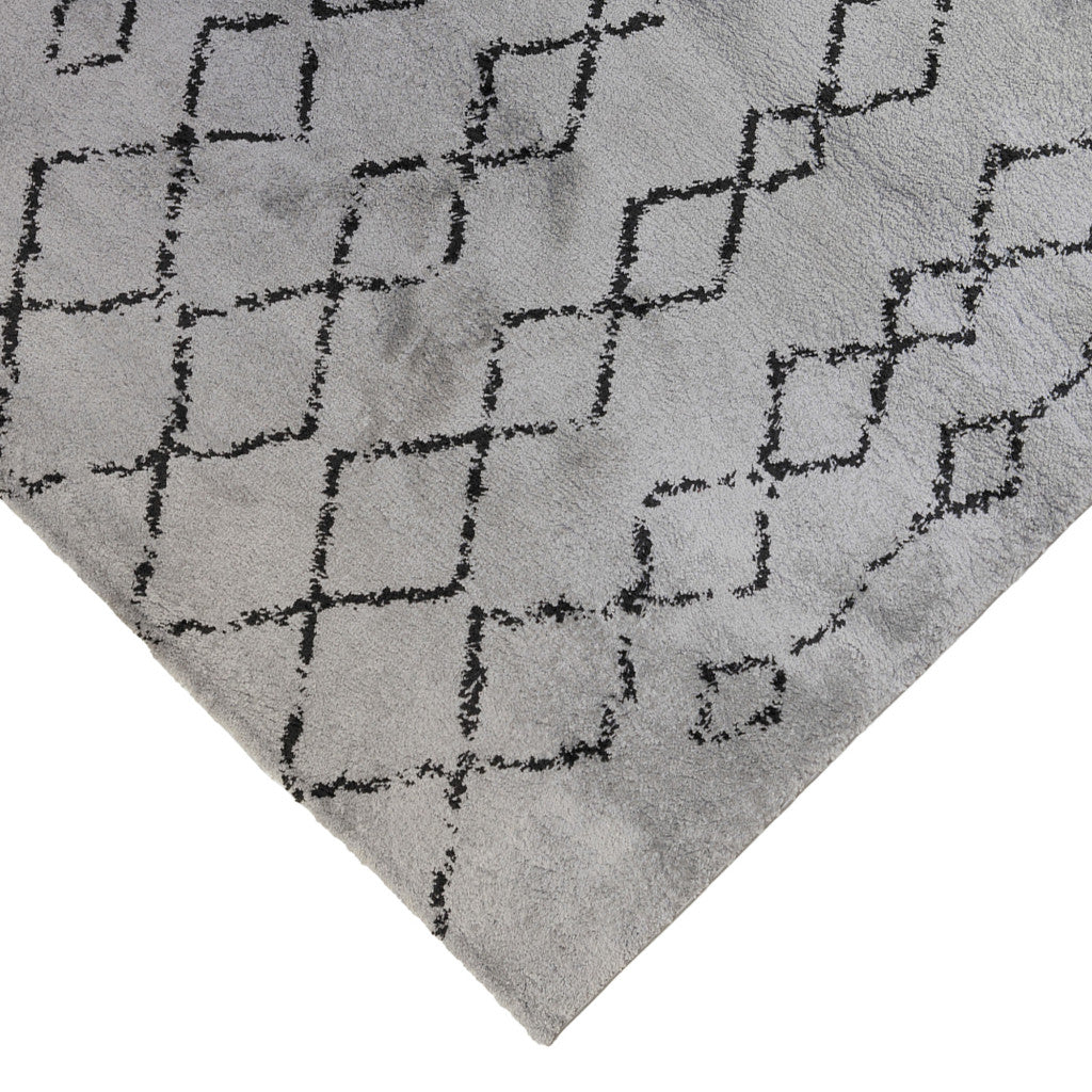 10' Gray and Black Geometric Shag Runner Rug