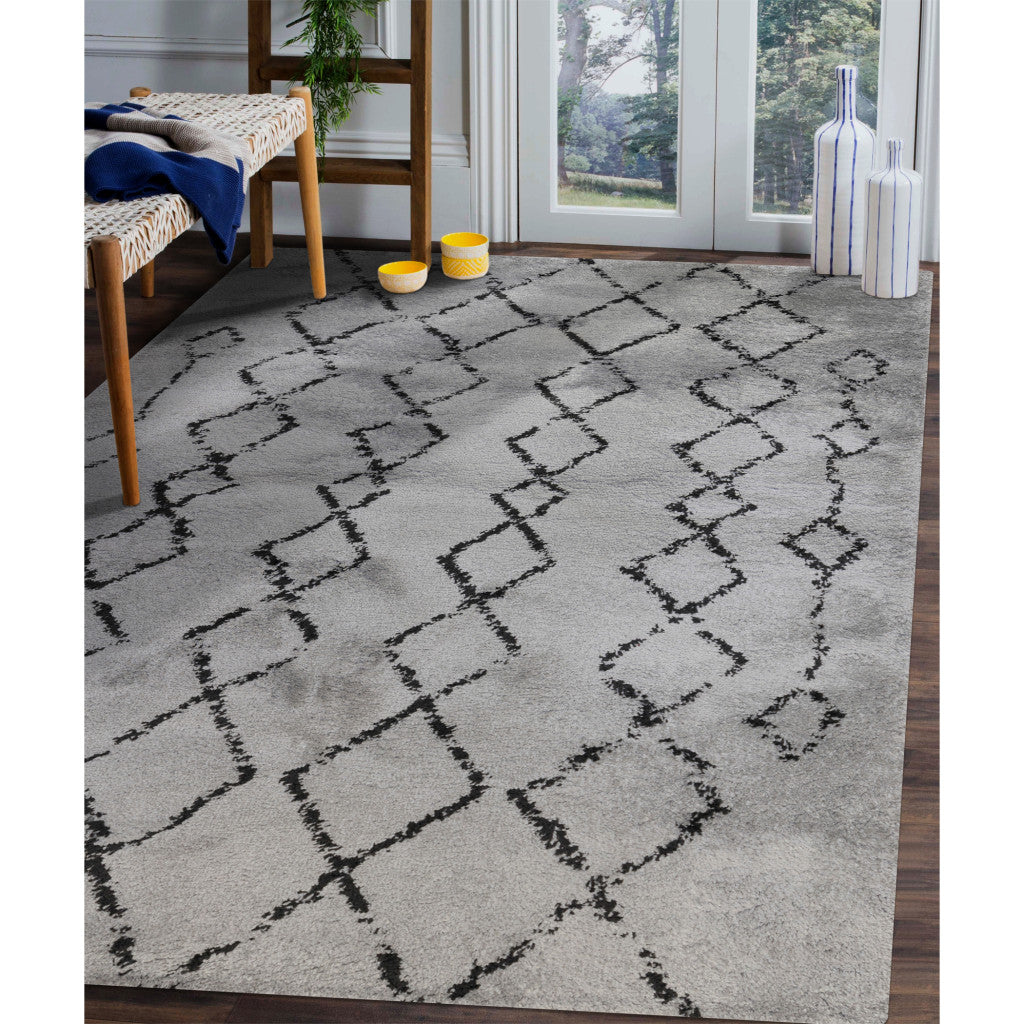 7' x 9' Gray and Black Geometric Shag Area Rug