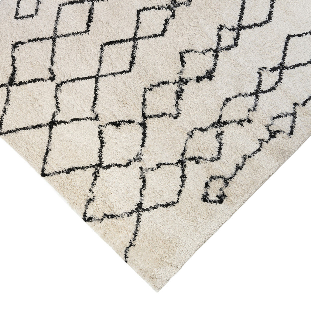 10' Gray and Ivory Geometric Shag Runner Rug