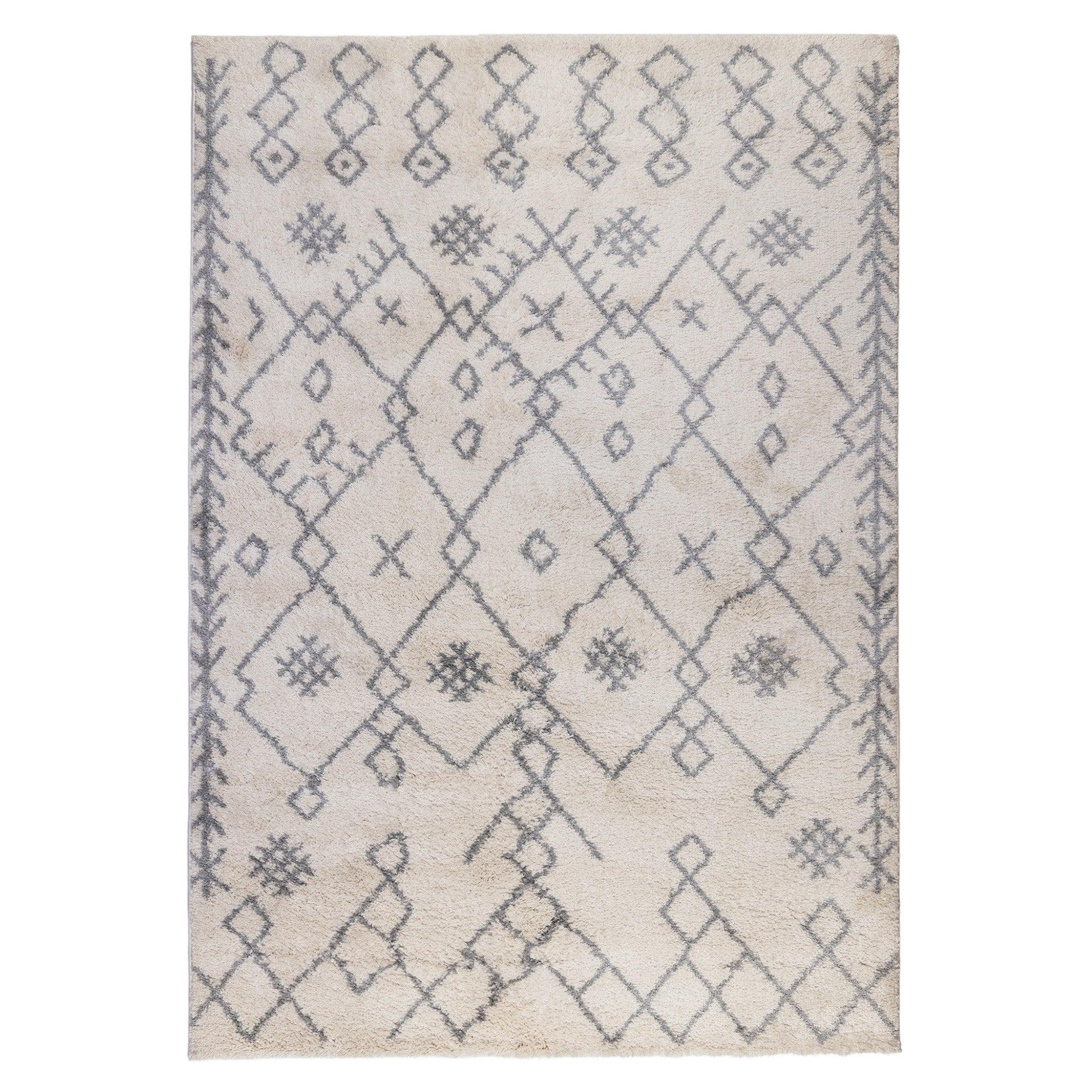 7' x 9' Gray and Ivory Geometric Shag Area Rug