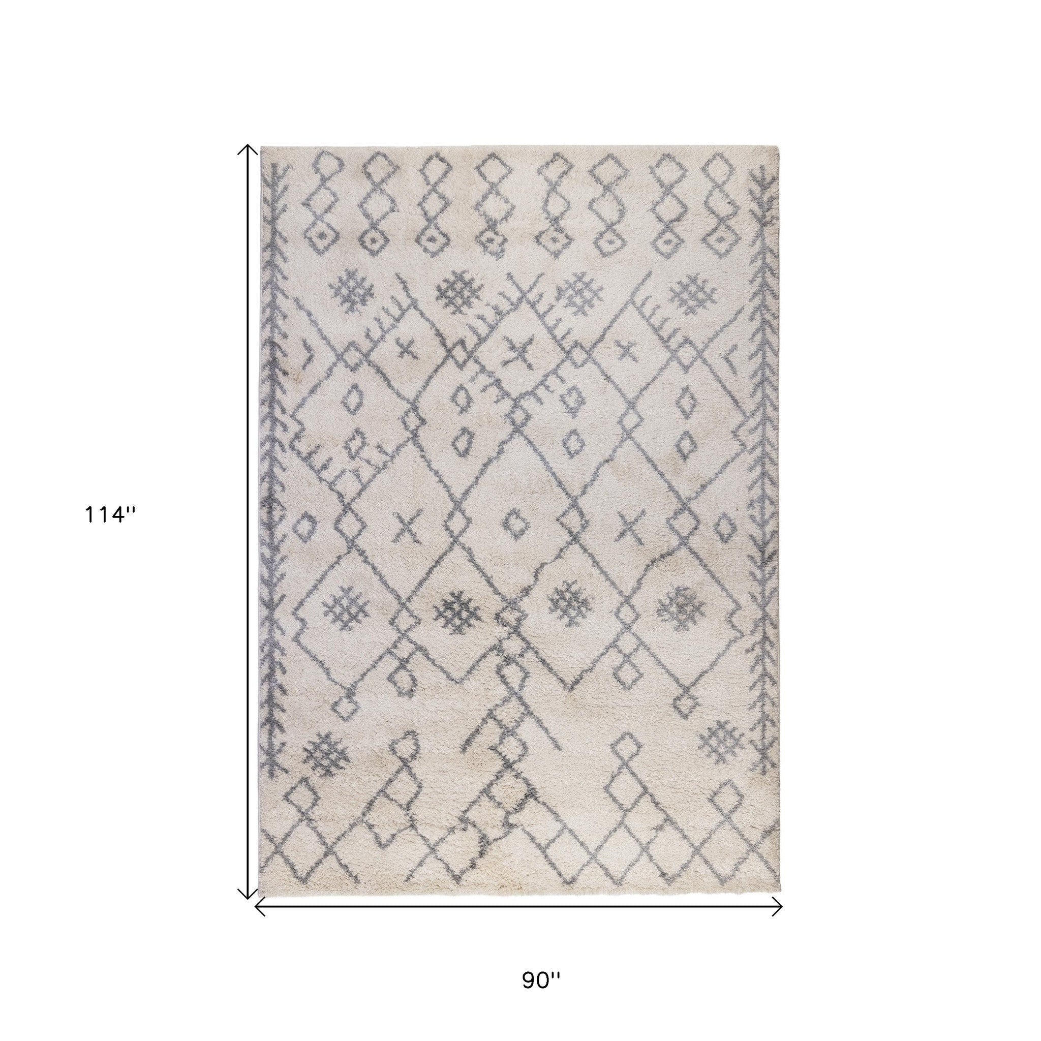 7' x 9' Gray and Ivory Geometric Shag Area Rug