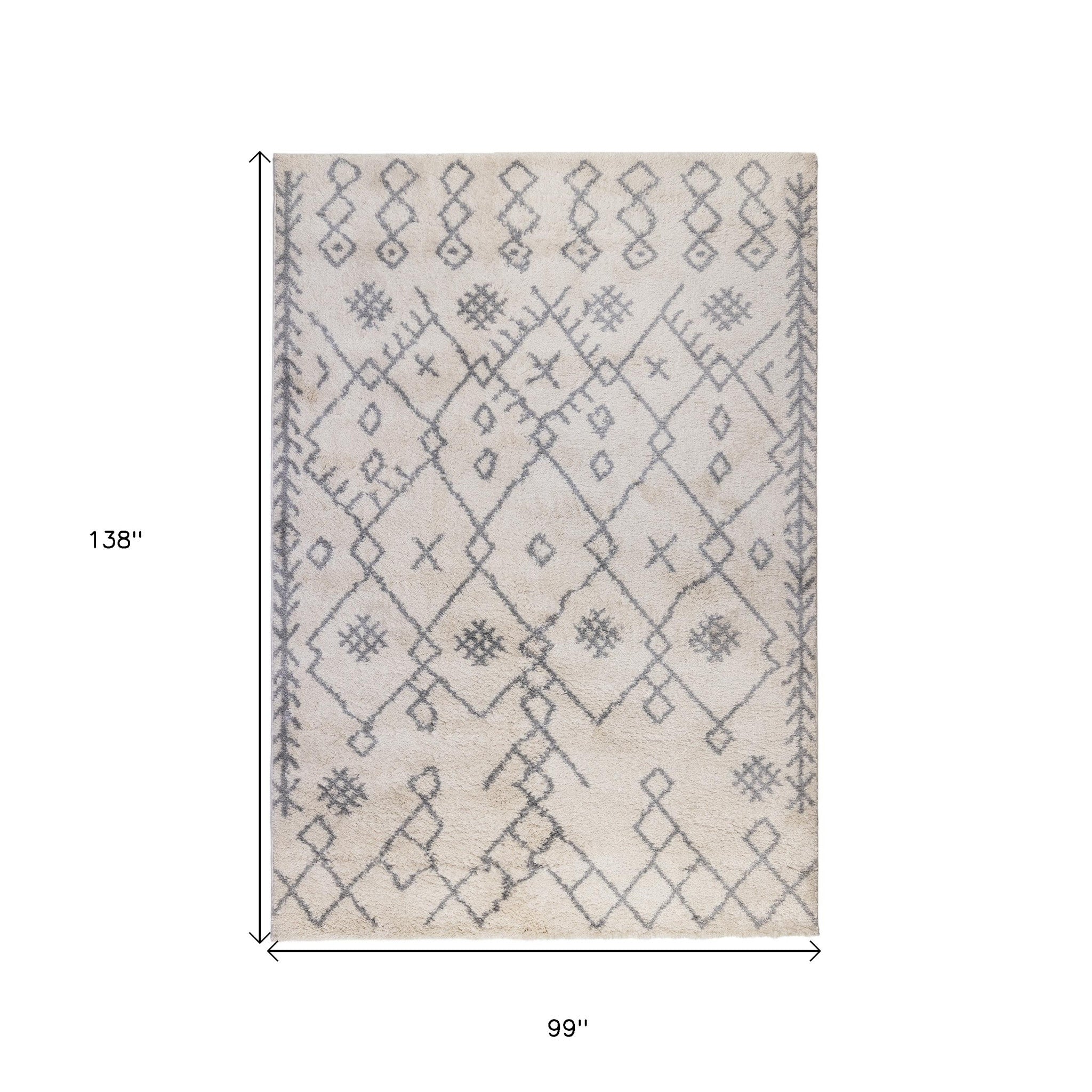 8' x 11' Gray and Ivory Geometric Shag Area Rug