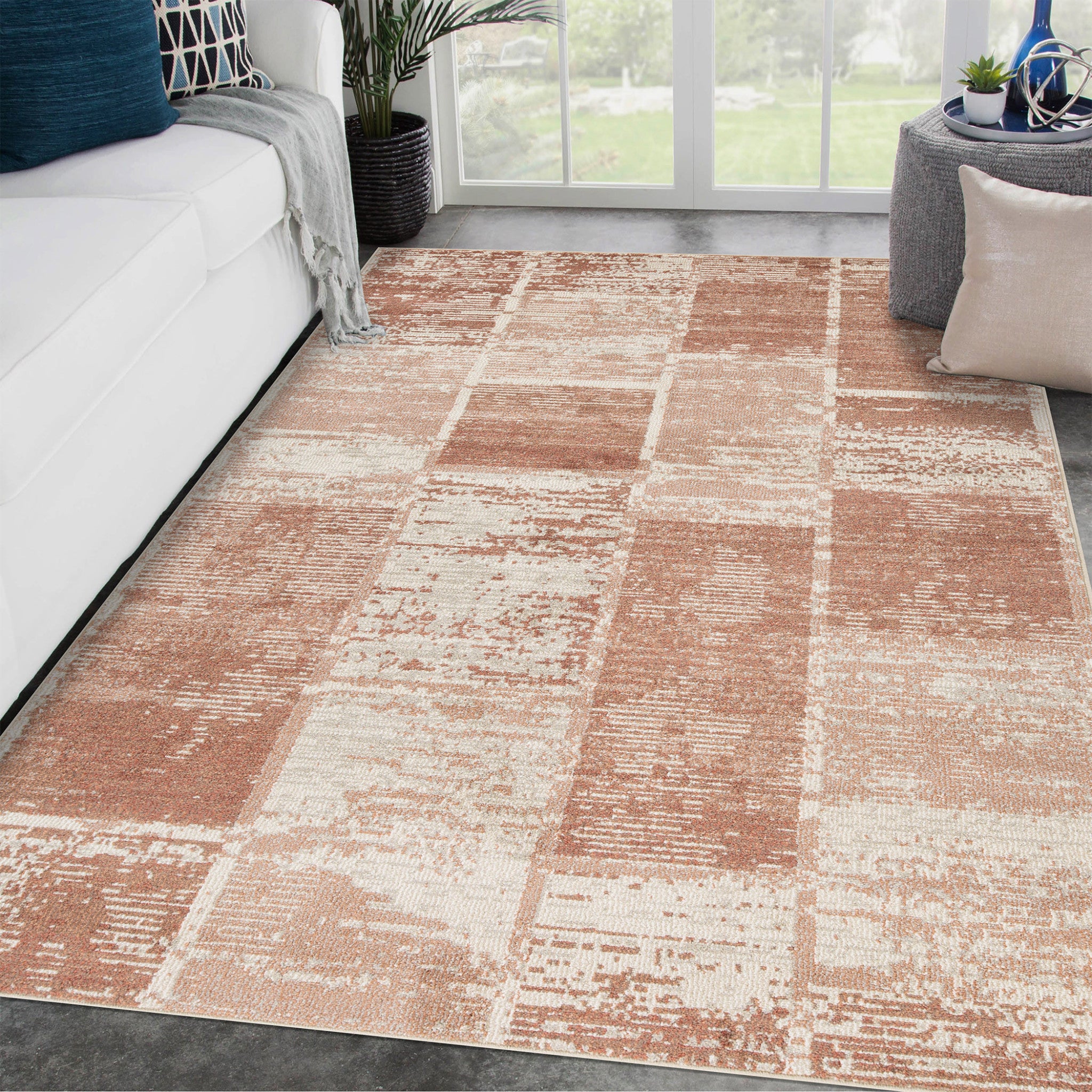 2' x 3' Sand Geometric Power Loom Area Rug With Fringe