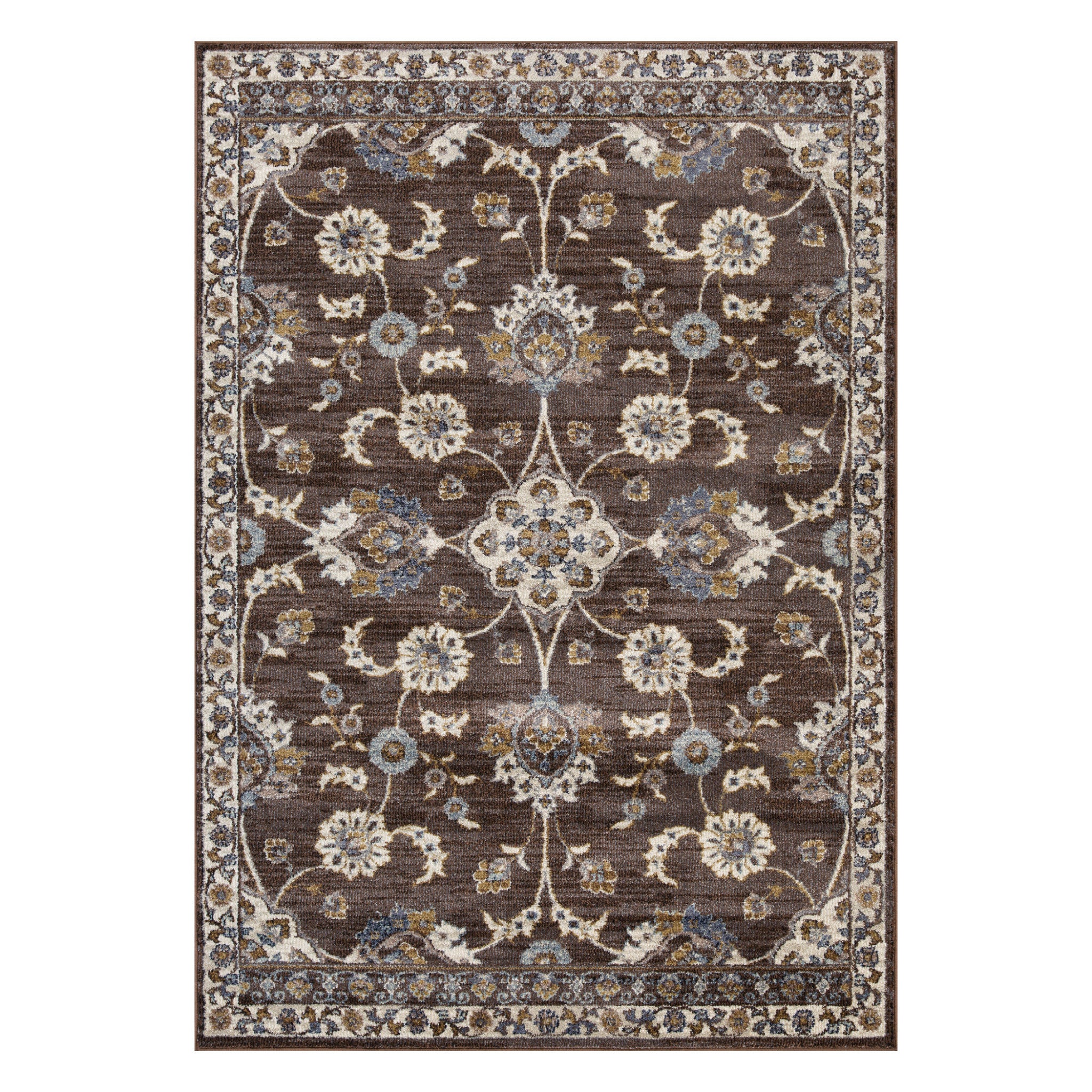 10' Brown Floral Power Loom Runner Rug With Fringe